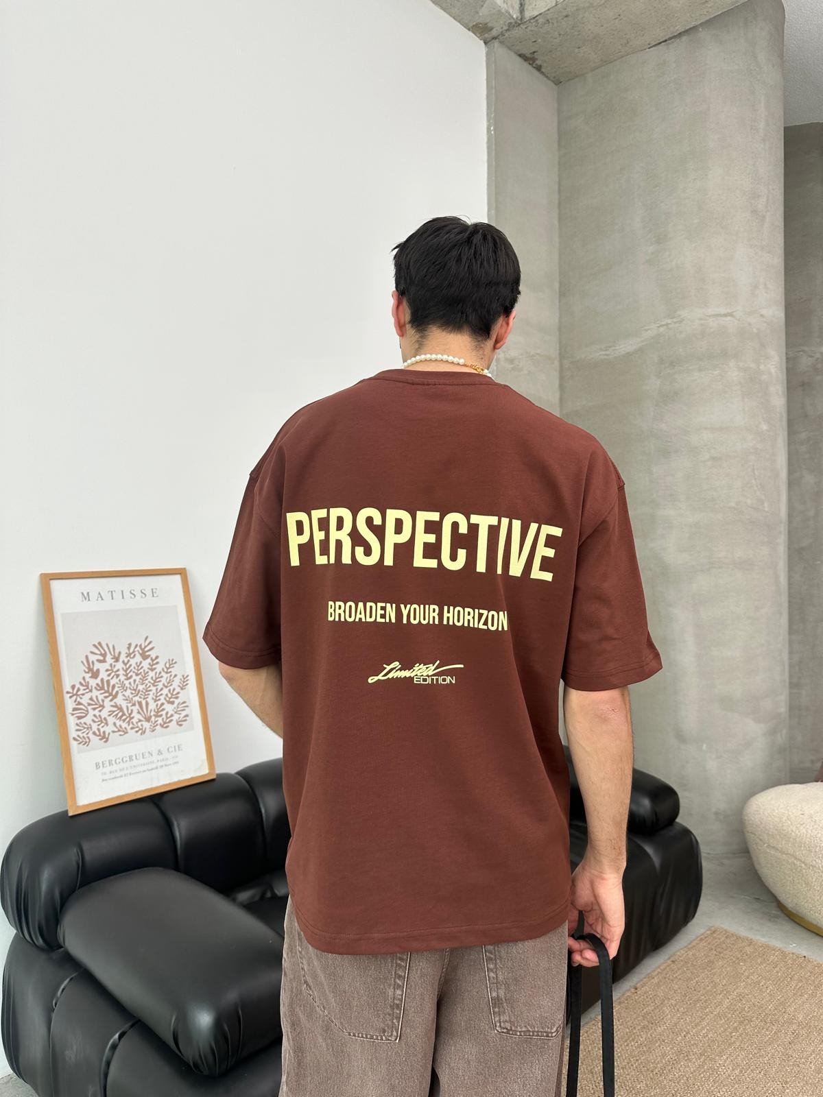 Perspective Back Print Kahve T-Shirt 