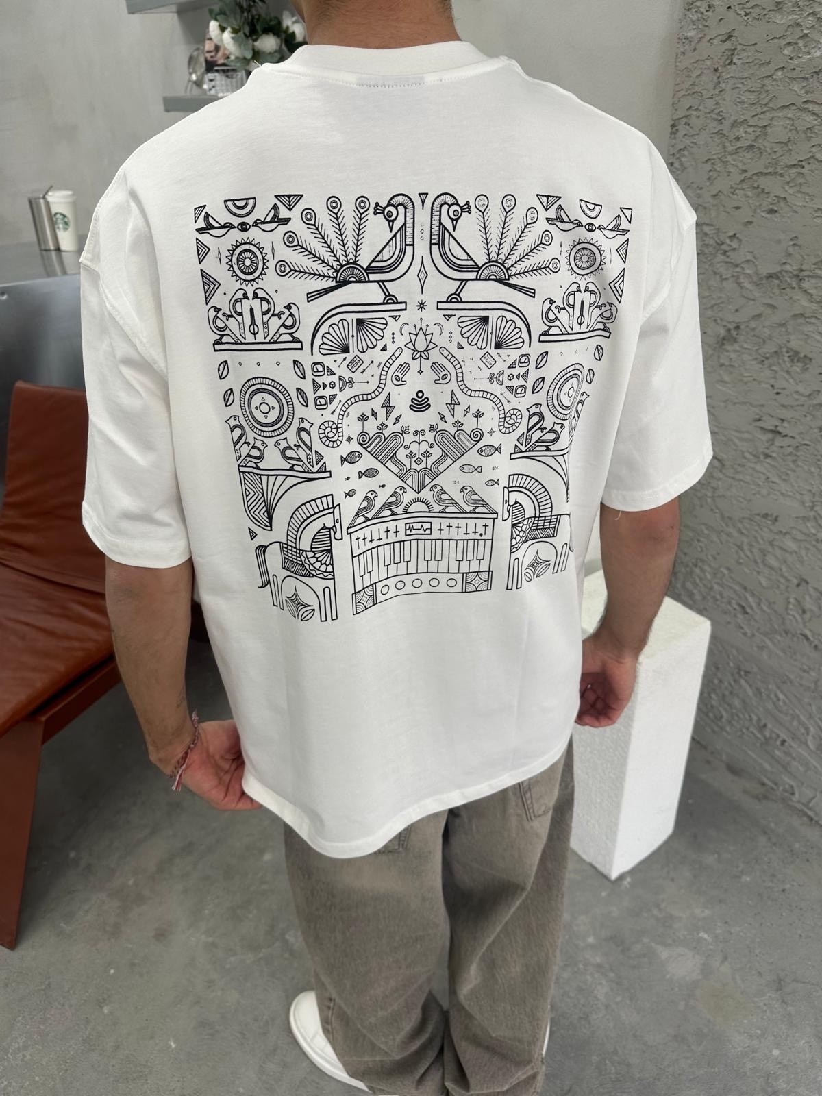 Tribes Etnik Baskılı Beyaz T-Shirt