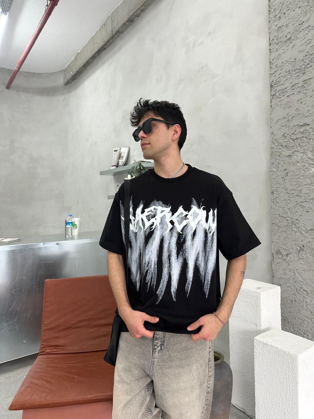 Saercow Baskılı Siyah T-Shirt