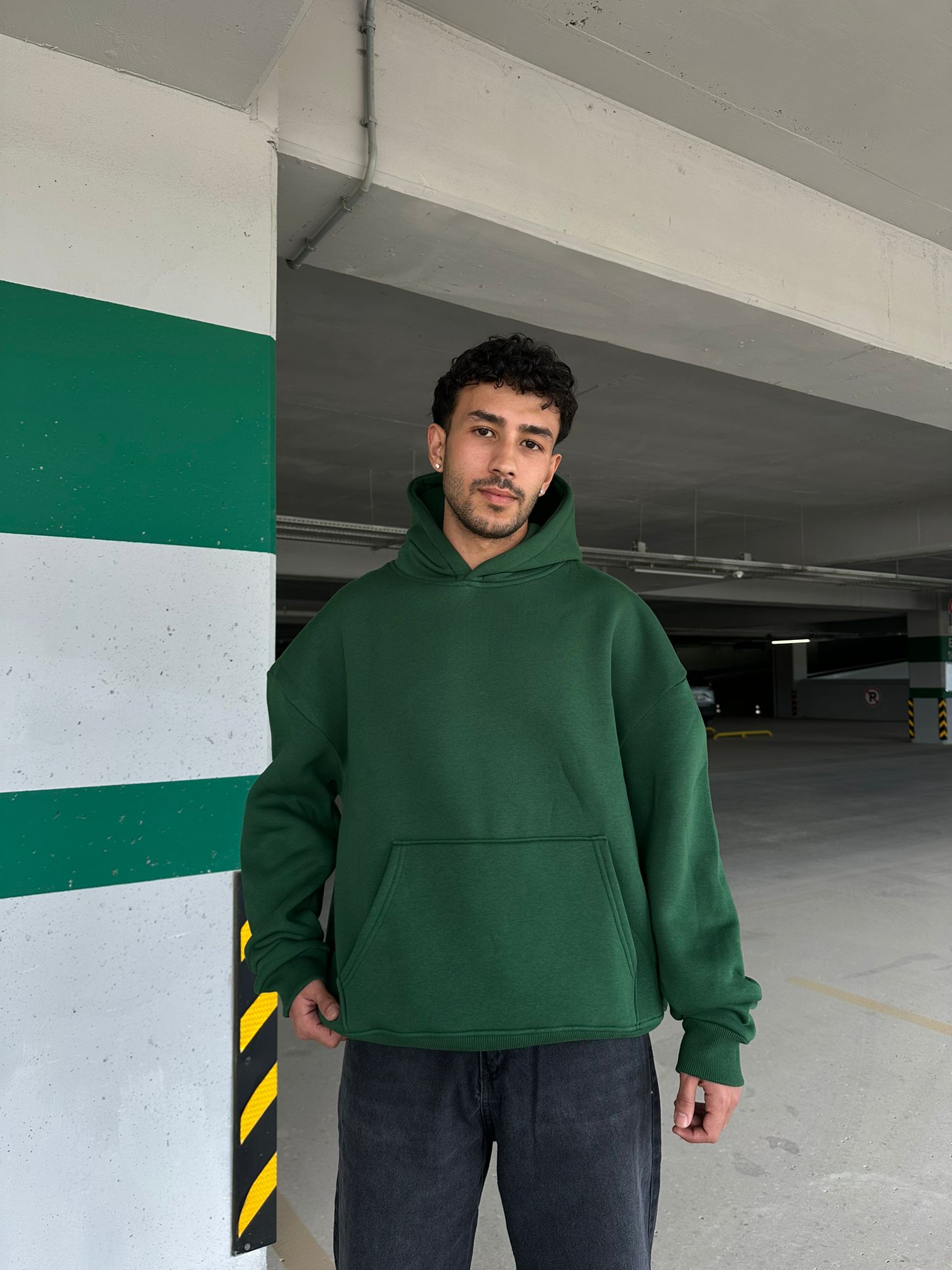 Basıc Oversize Hoodie - yeşil