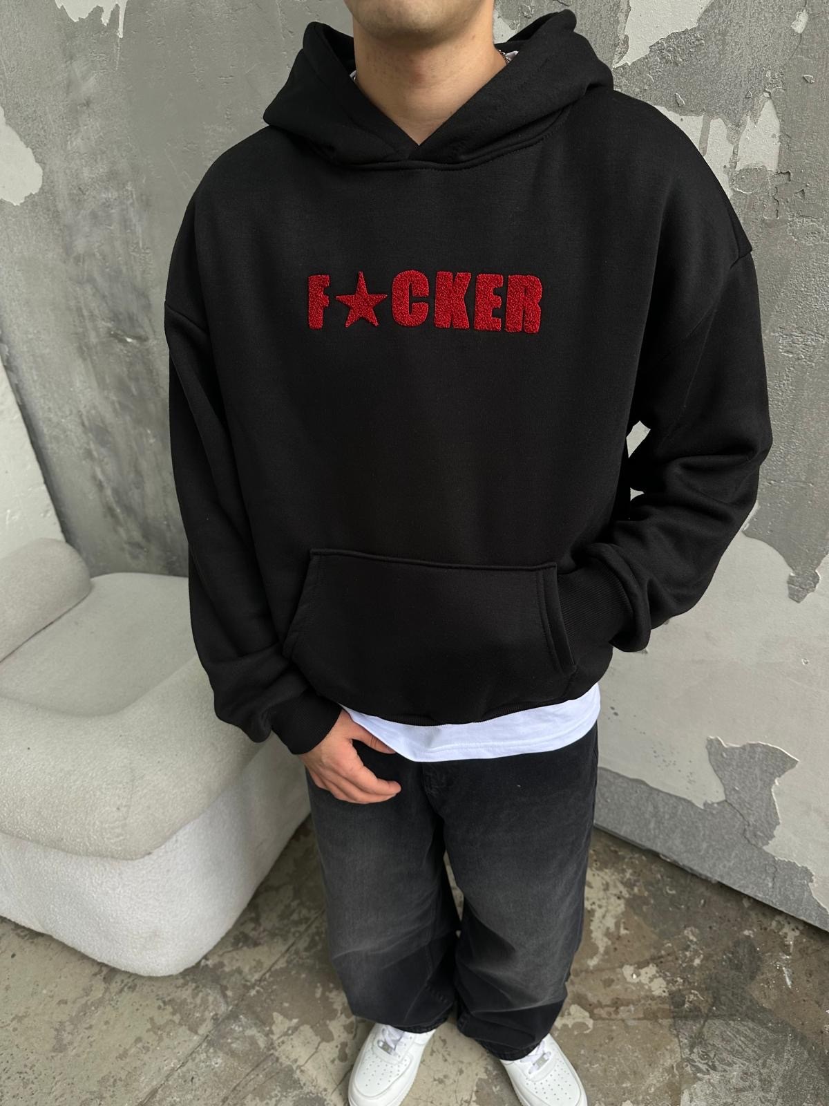 Fucker Nakışlı Black Hoodie