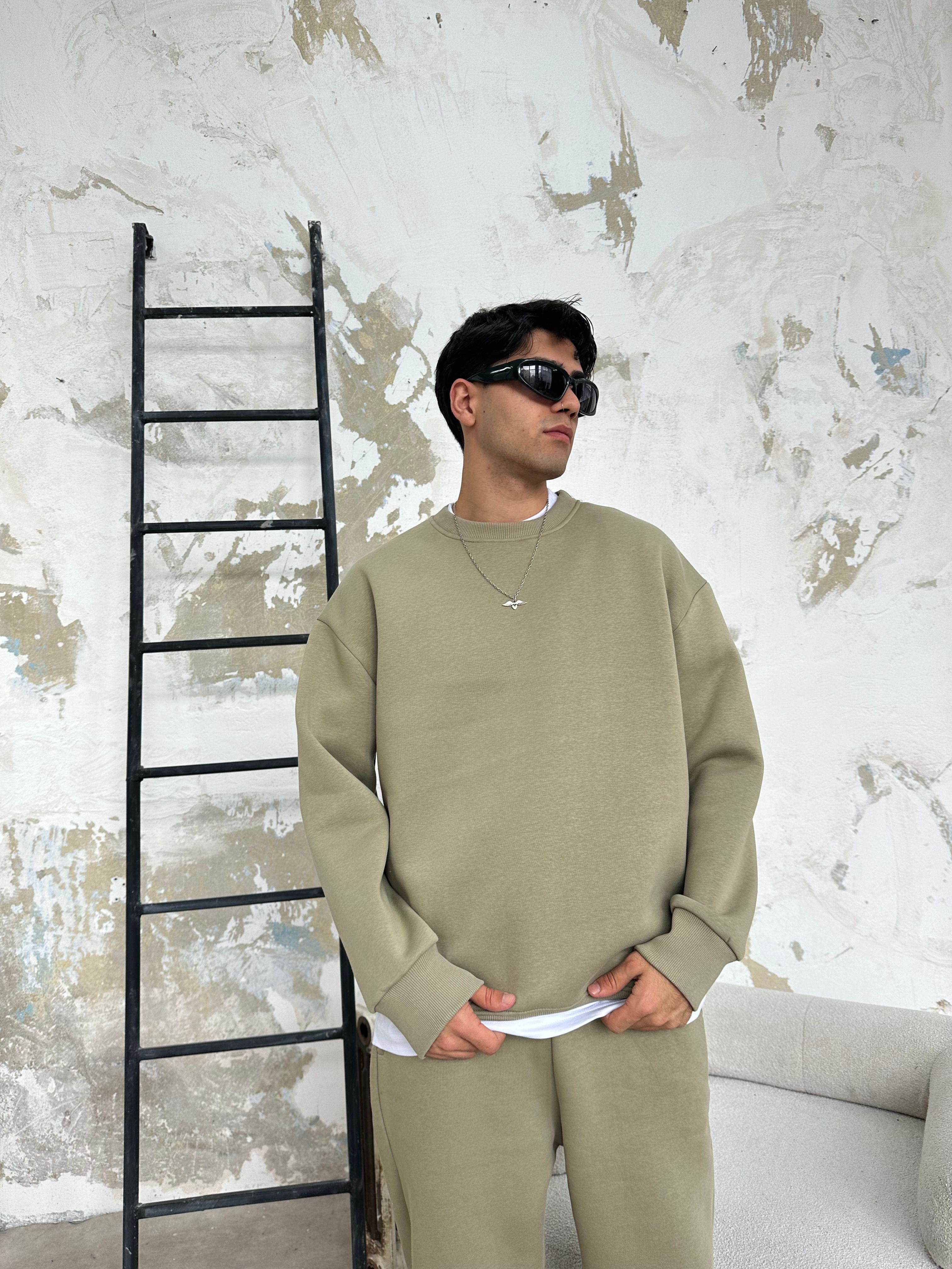 Küf Yeşili Oversize Basic Sweatshirt