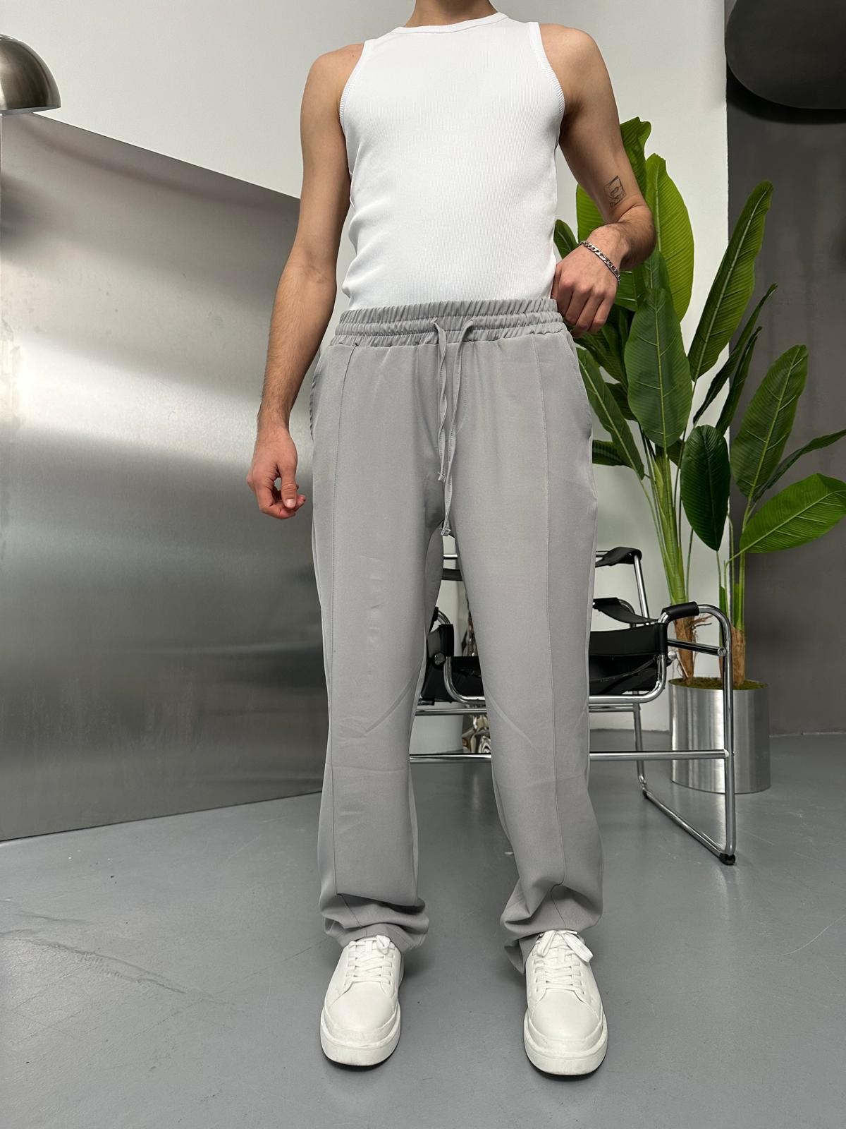 Dokuma Çımalı Fresh Gri Baggy Pantolon