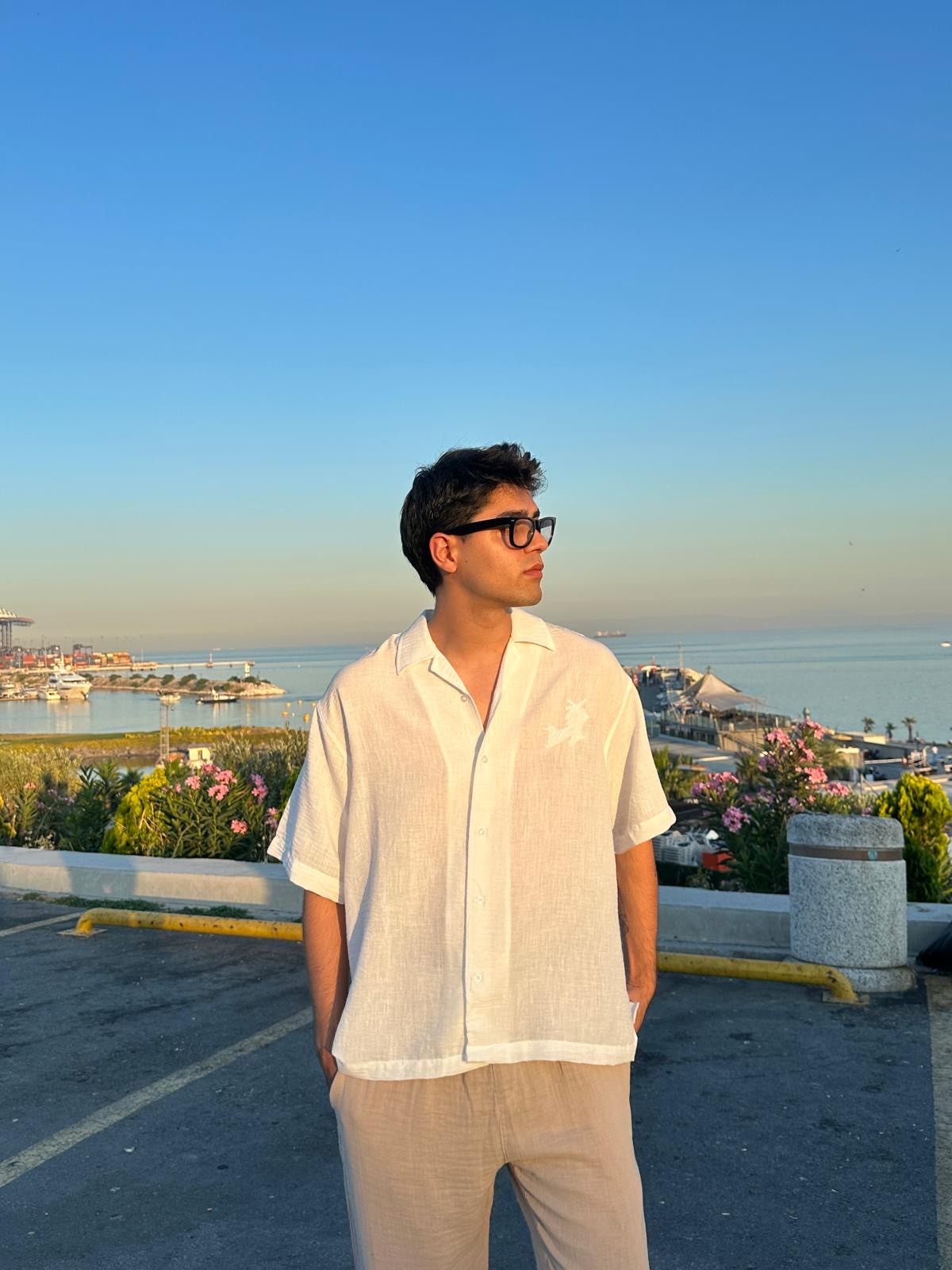 Seaside Nakışlı Beyaz Kısa Kollu Gömlek