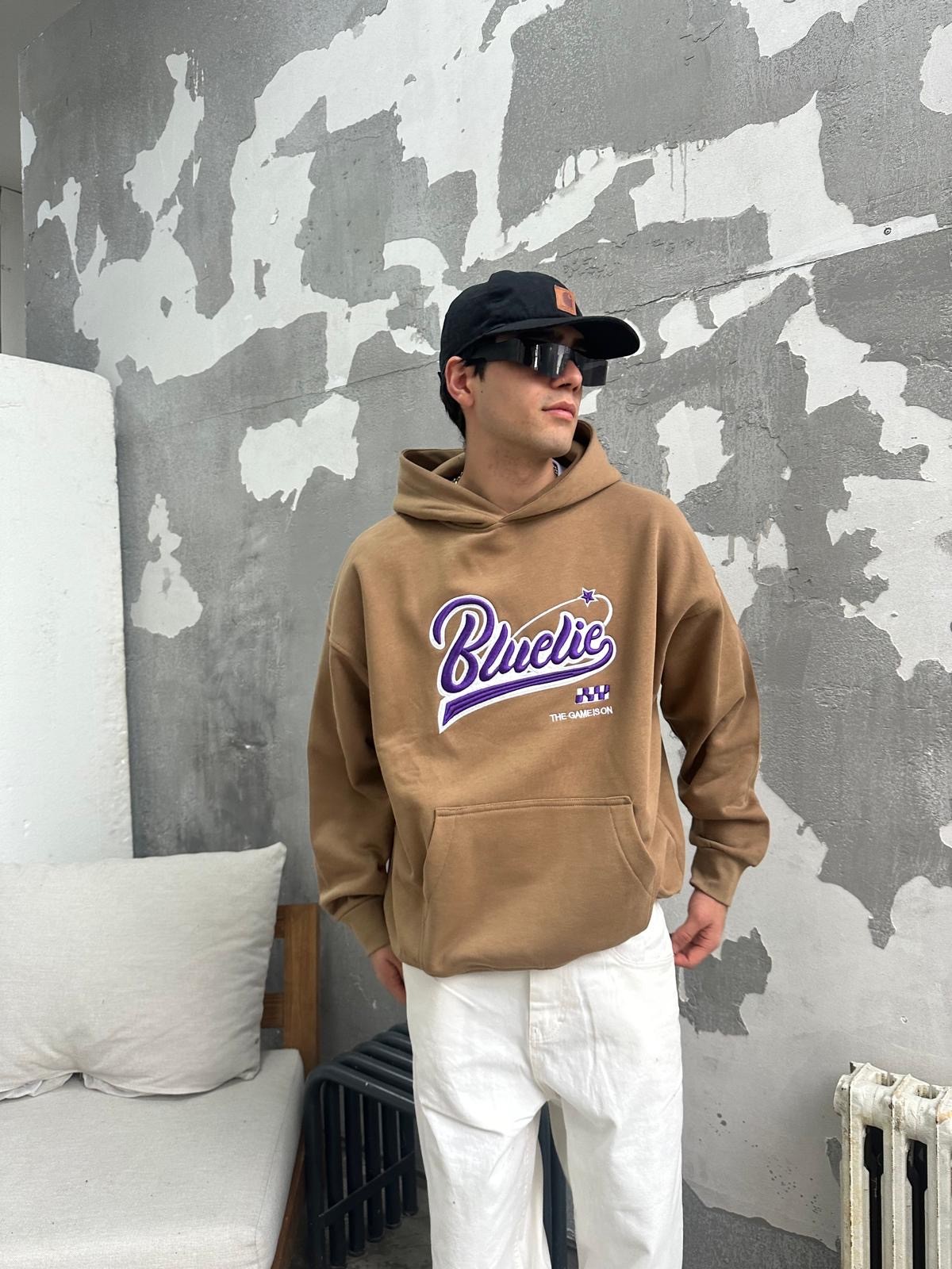 Blulie Nakışlı Brown Hoodie