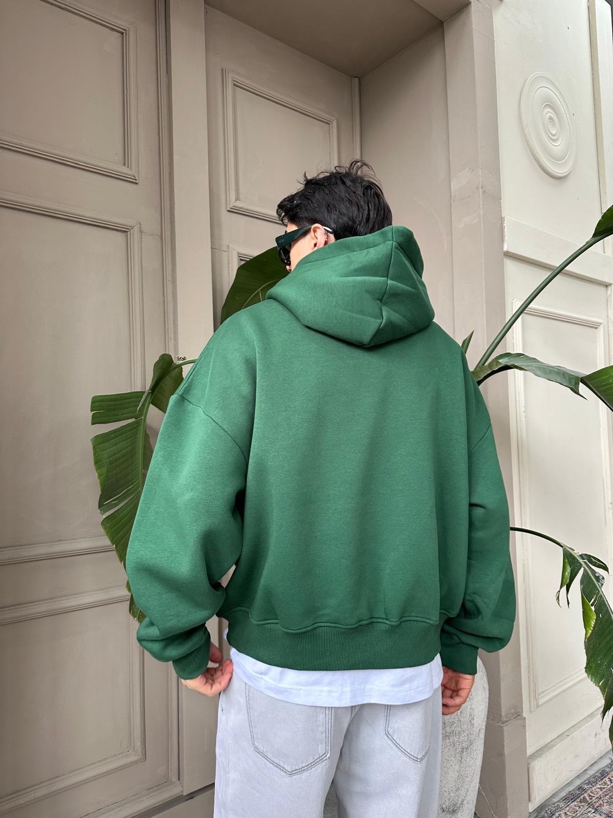 Yeşil Oversize Basic Hoodie