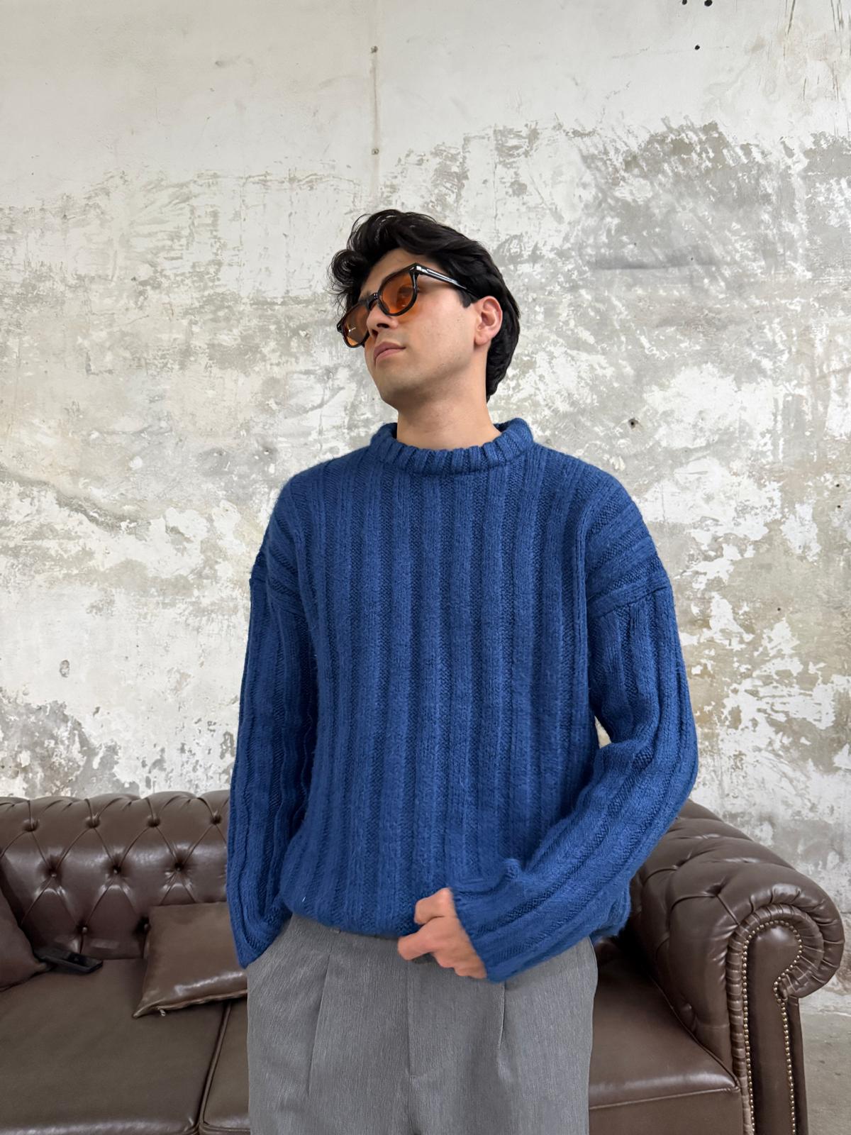 Fitilli Kalın Lacivert Triko