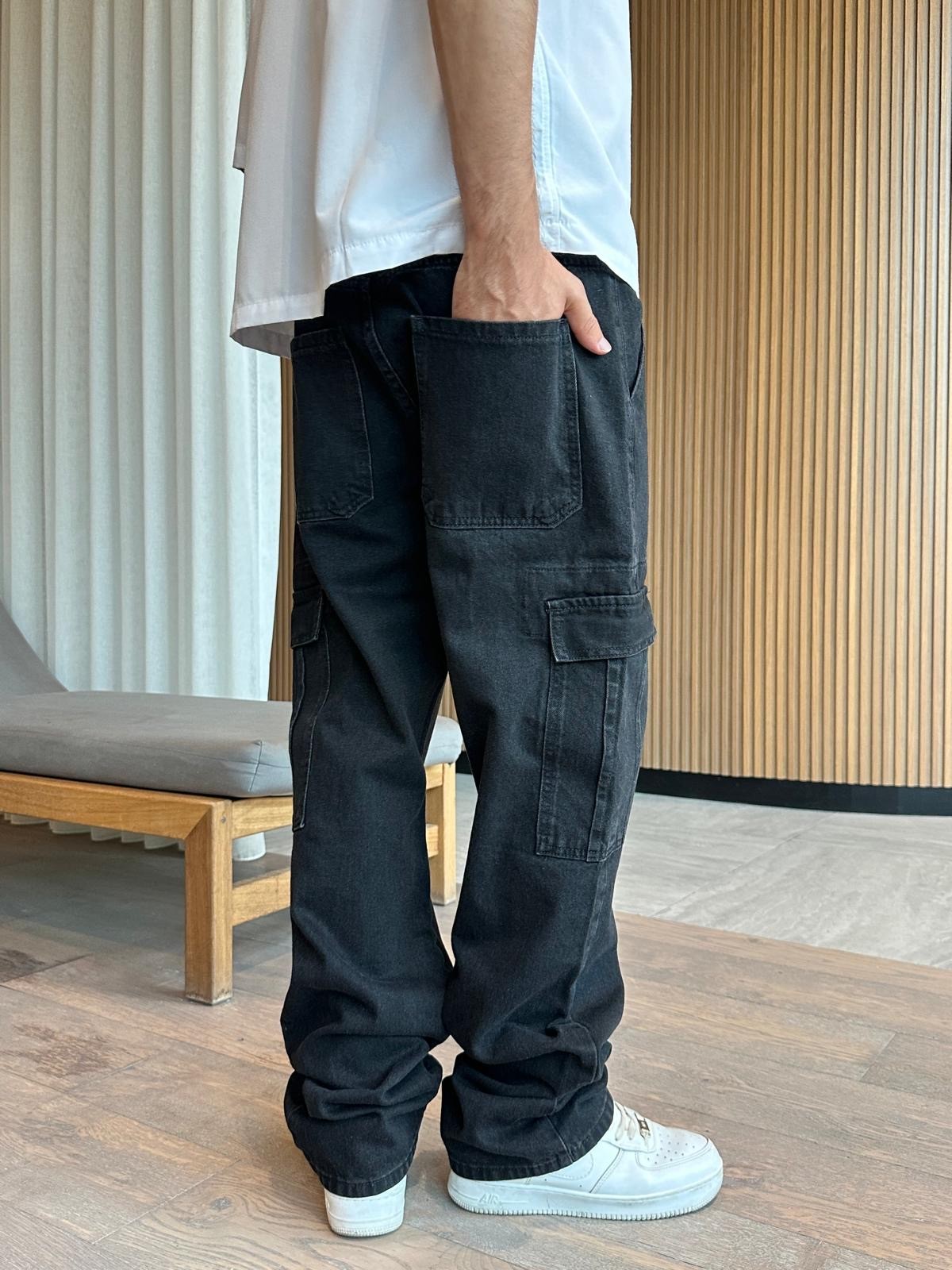 Kargo Cepli Siyah Baggy Pantolon