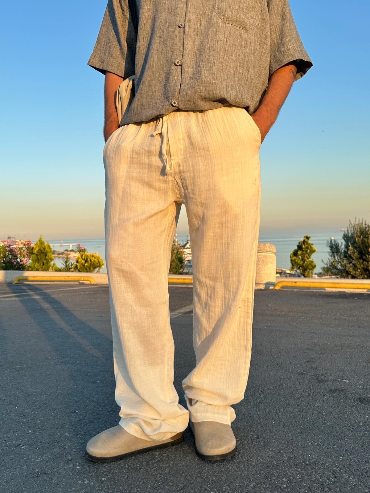 Summer Vibe Bej Dökümlü Fresh Pantolon