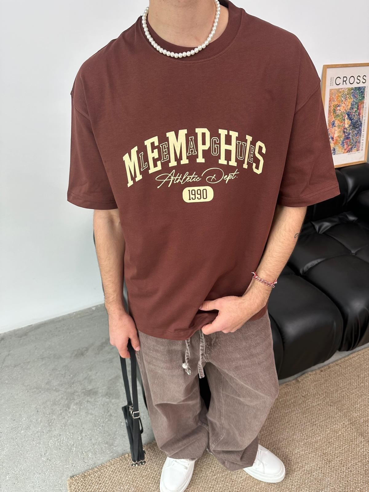 Memphis 1990 Kahve Oversize T-Shirt 