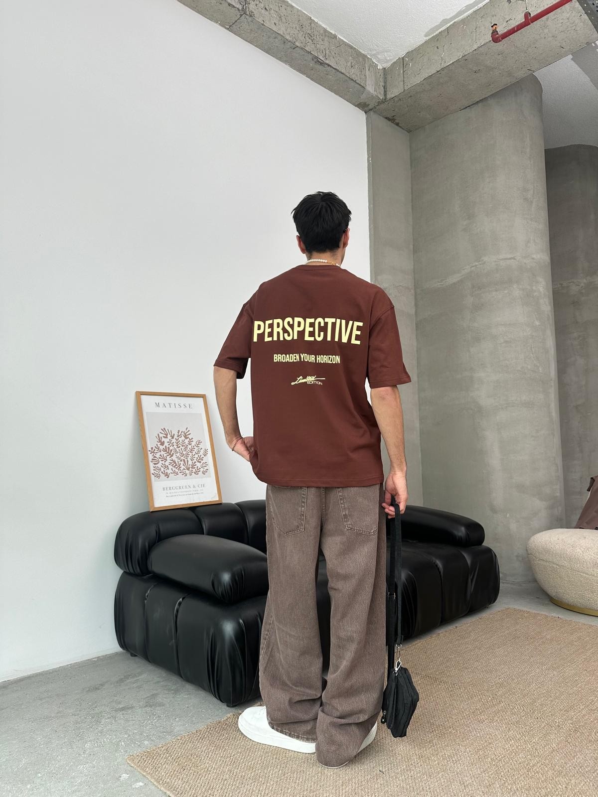 Perspective Back Print Kahve T-Shirt 