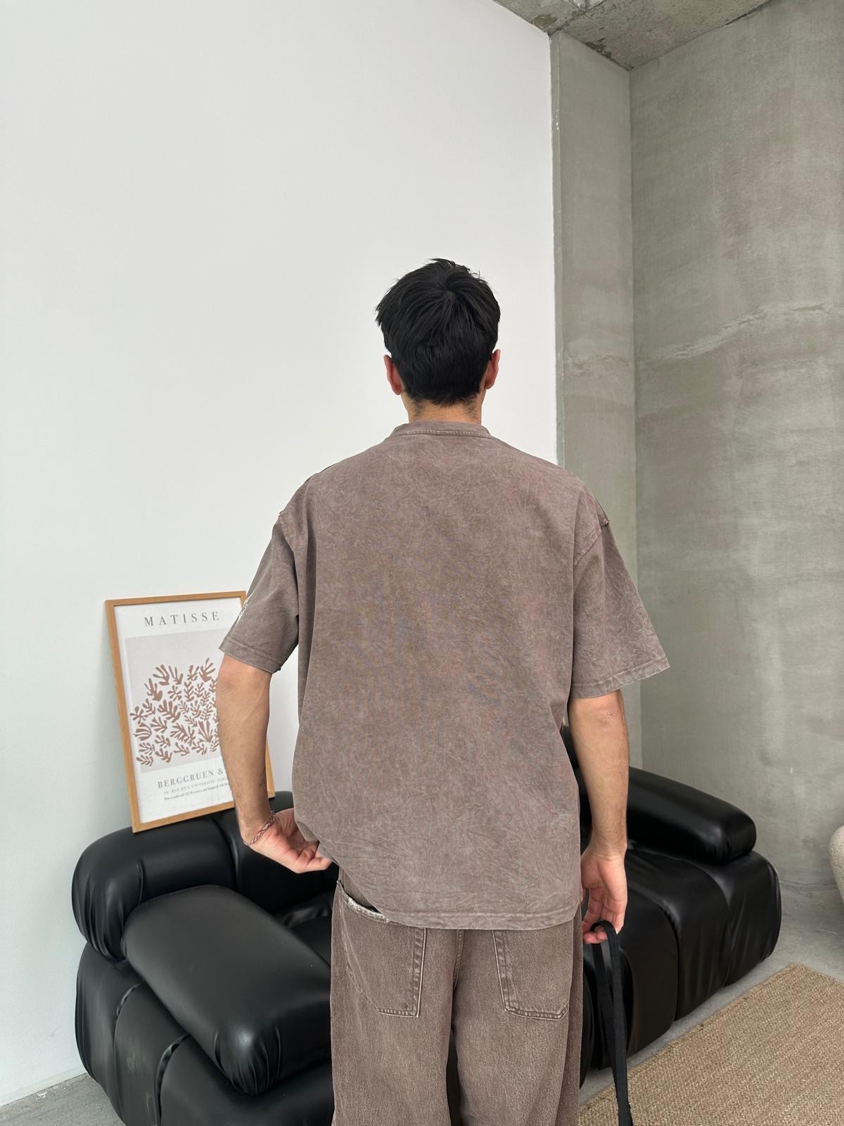 Star Detail Kahve Oversize T-Shirt