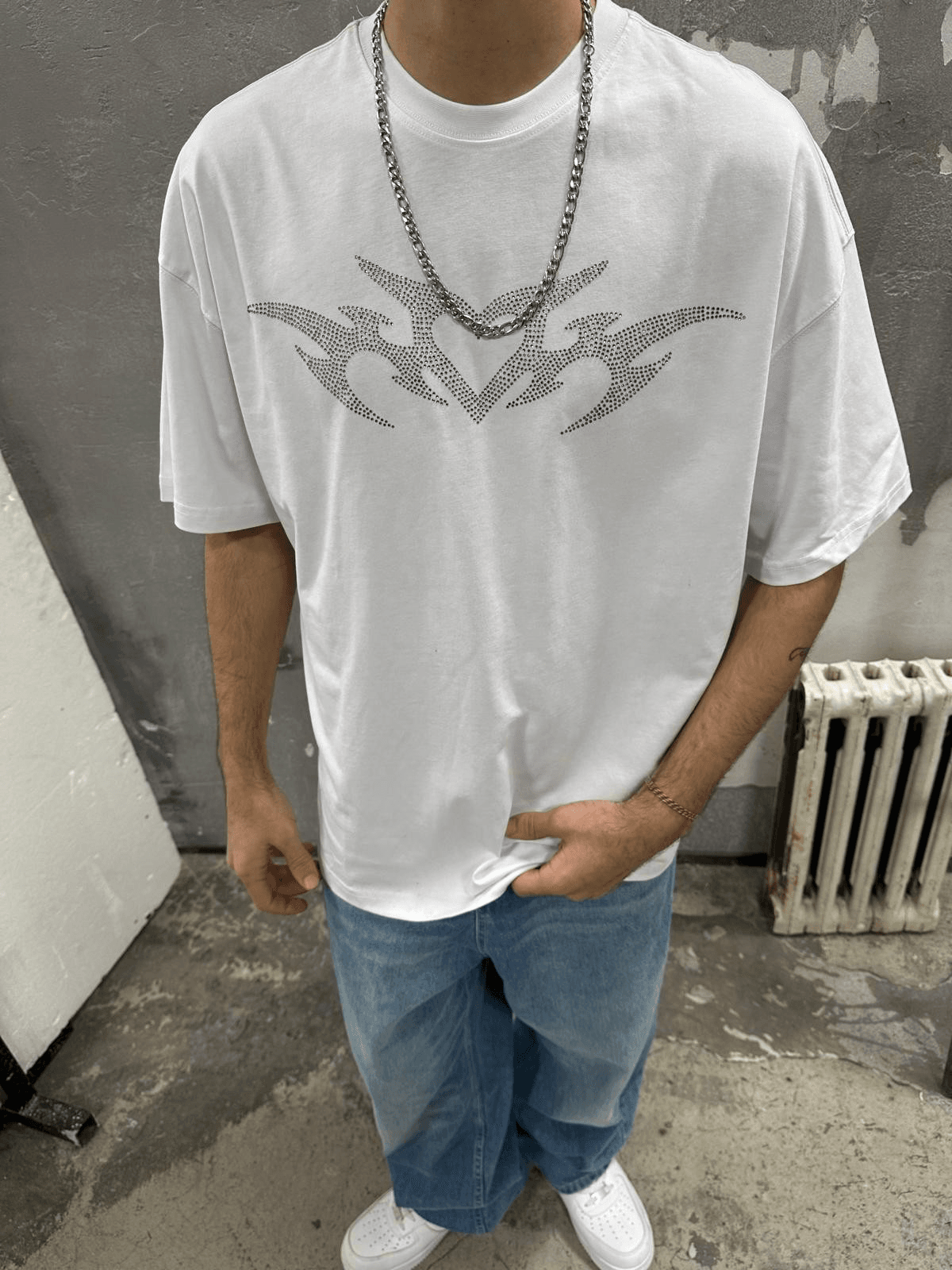 Heart Fly Stone Detail White T-shirt