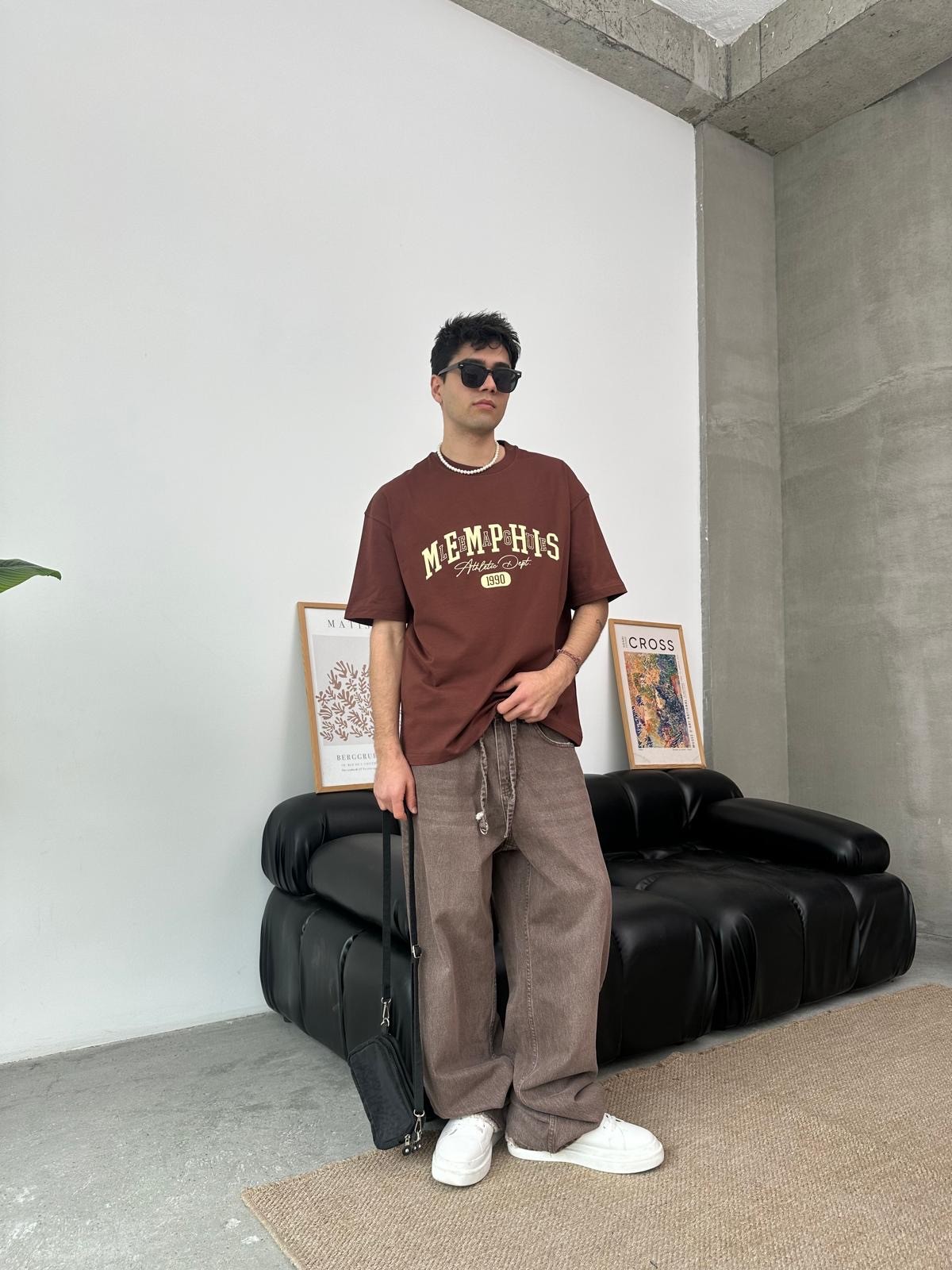 Memphis 1990 Kahve Oversize T-Shirt 