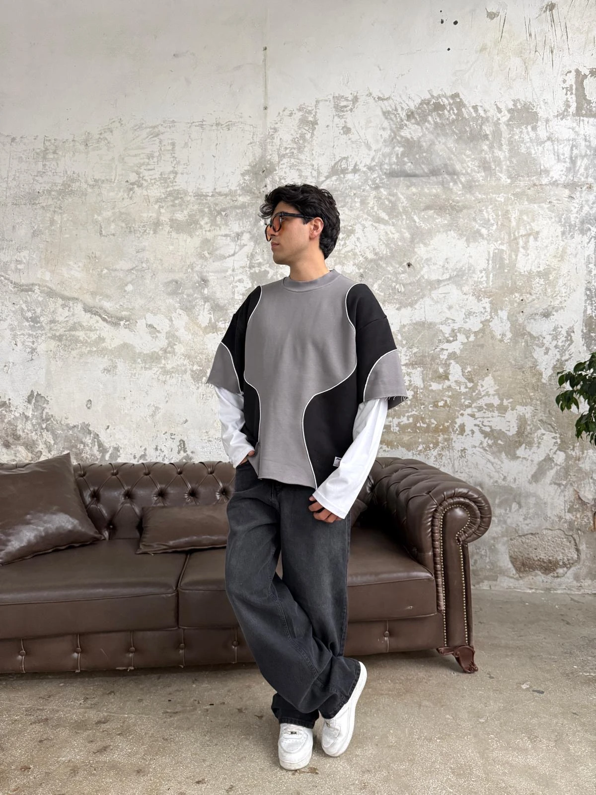 Biye Detay Füme Premium Sweatshirt