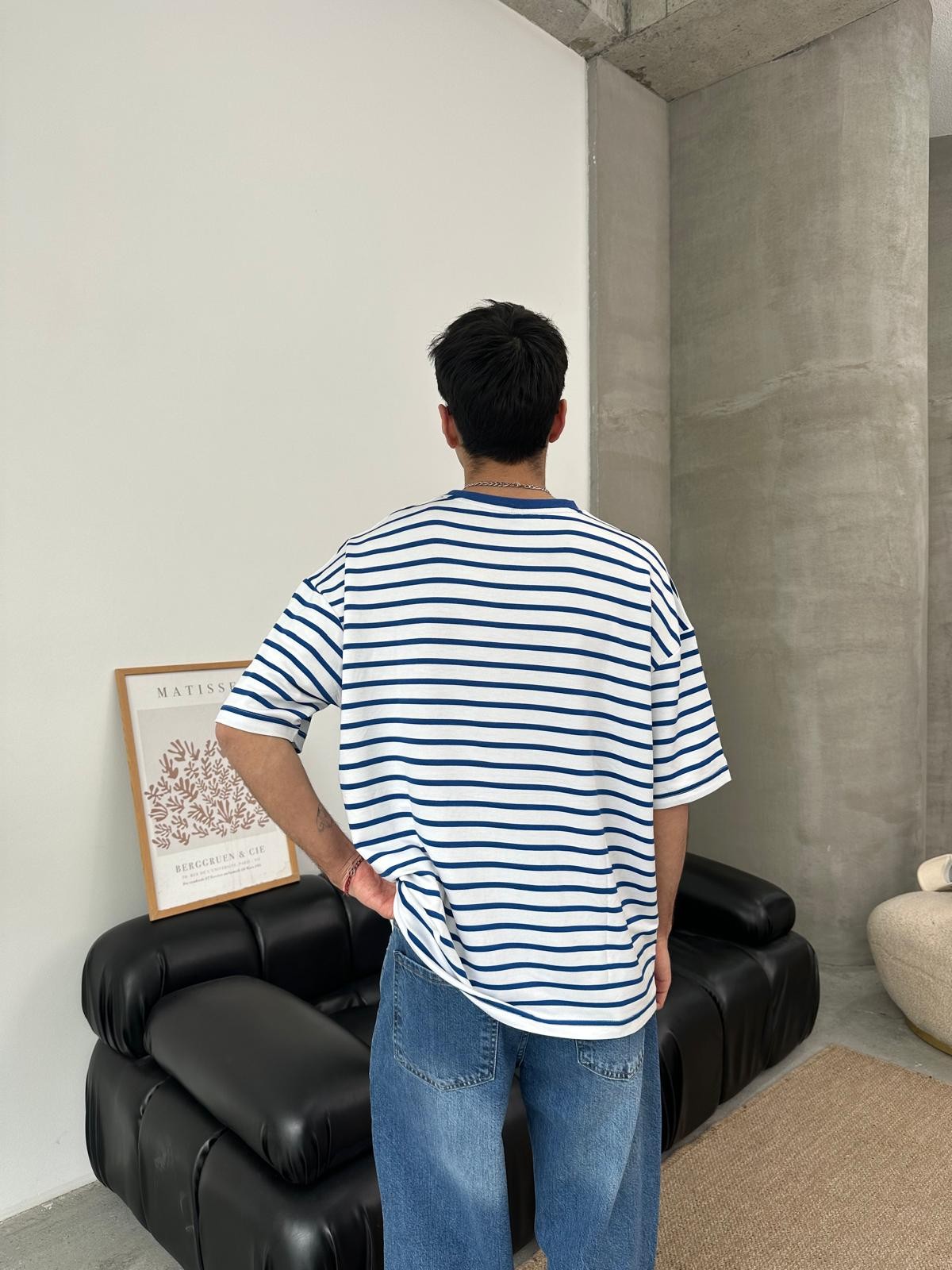 Royal Club Mavi Çizgili Oversize T-Shirt
