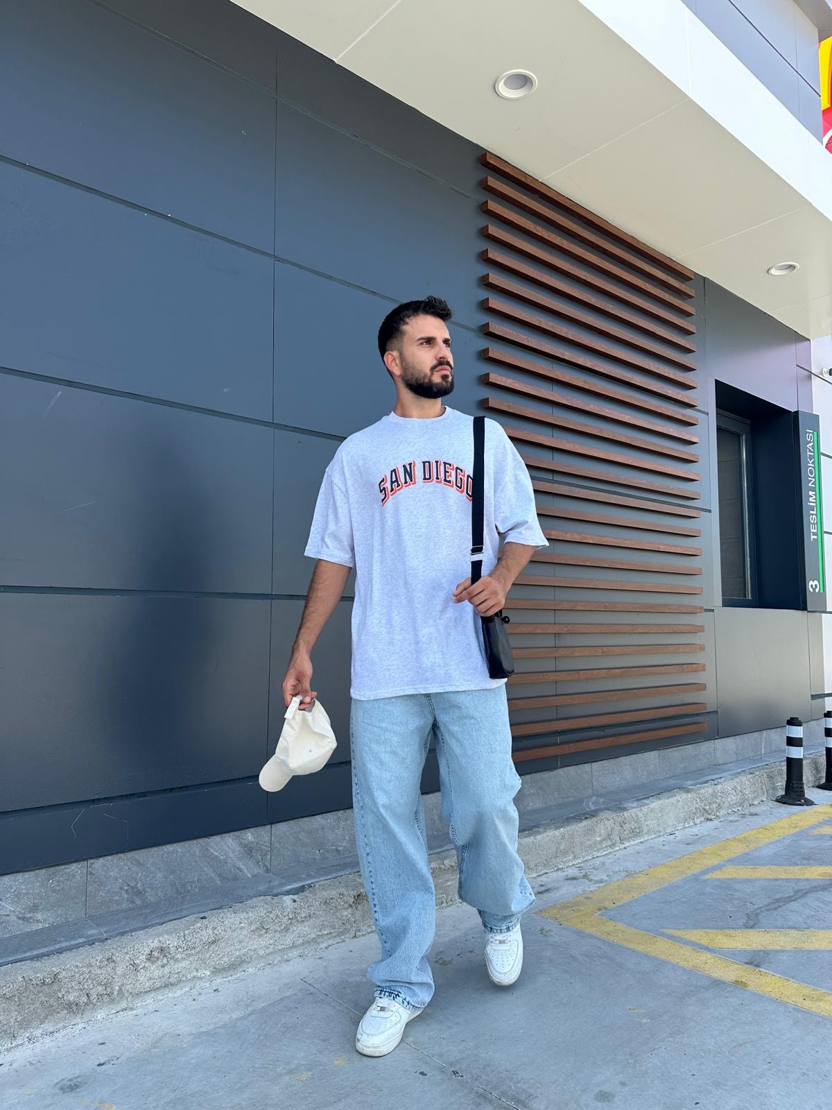 San Diego Baskılı Gri Oversize T-Shirt