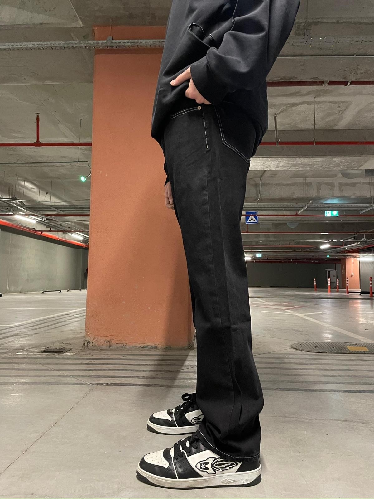 Tere Dikiş Baggy Siyah Pantolon