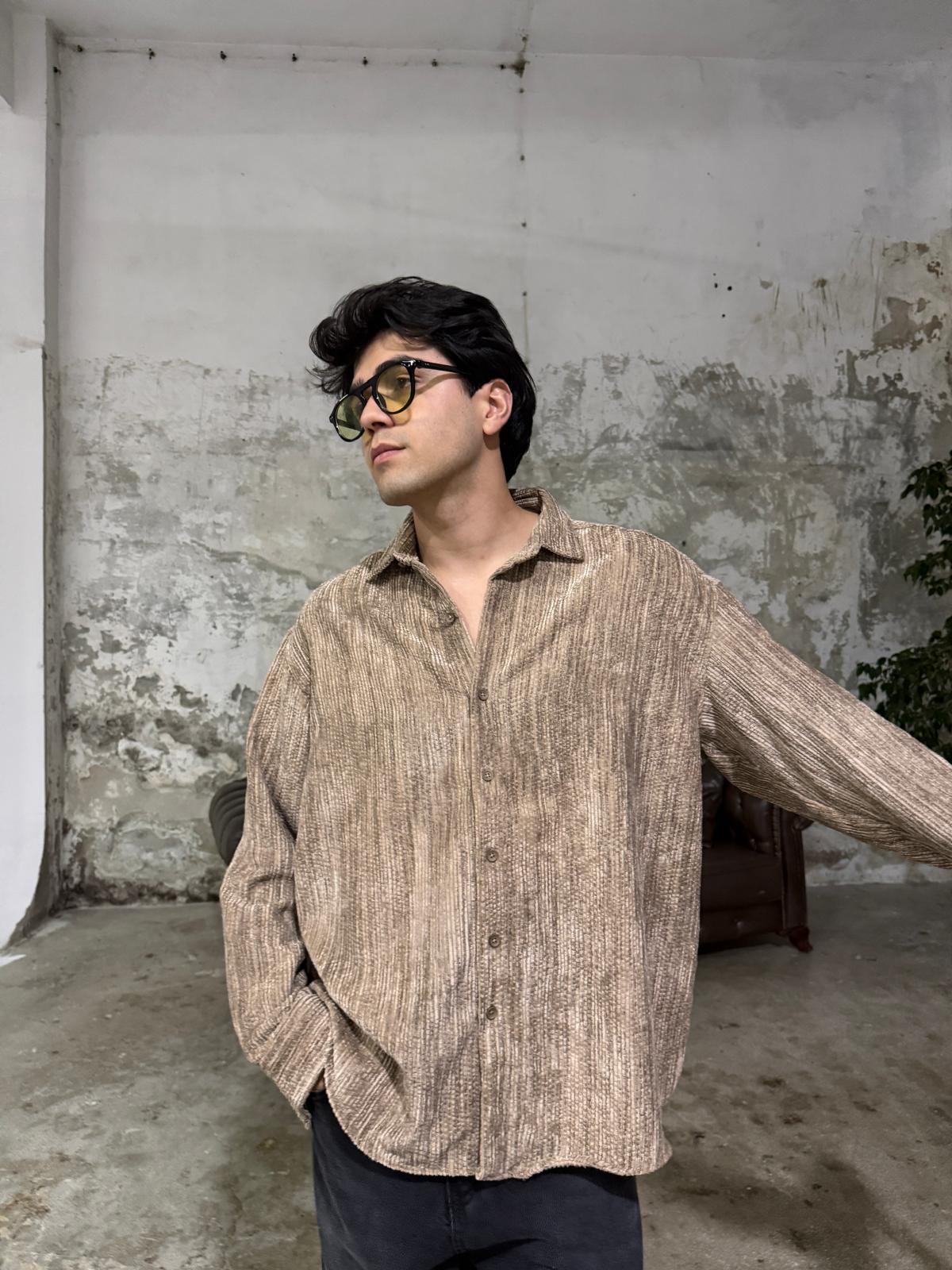 Yıkamalı Taba Kadife Basic Gömlek