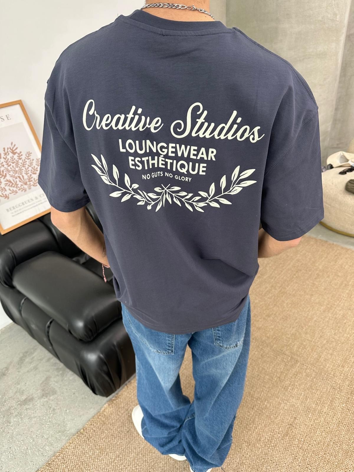 No Glory Studios Back Print Füme T-Shirt