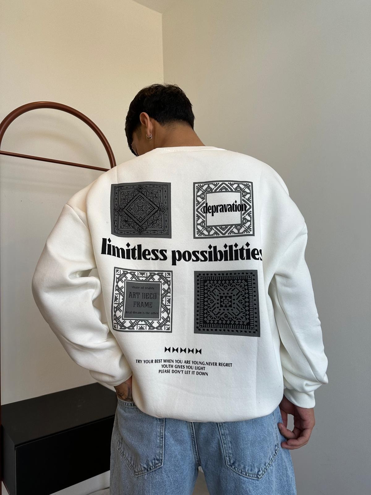 Limitless Back Print White Sweatshirt