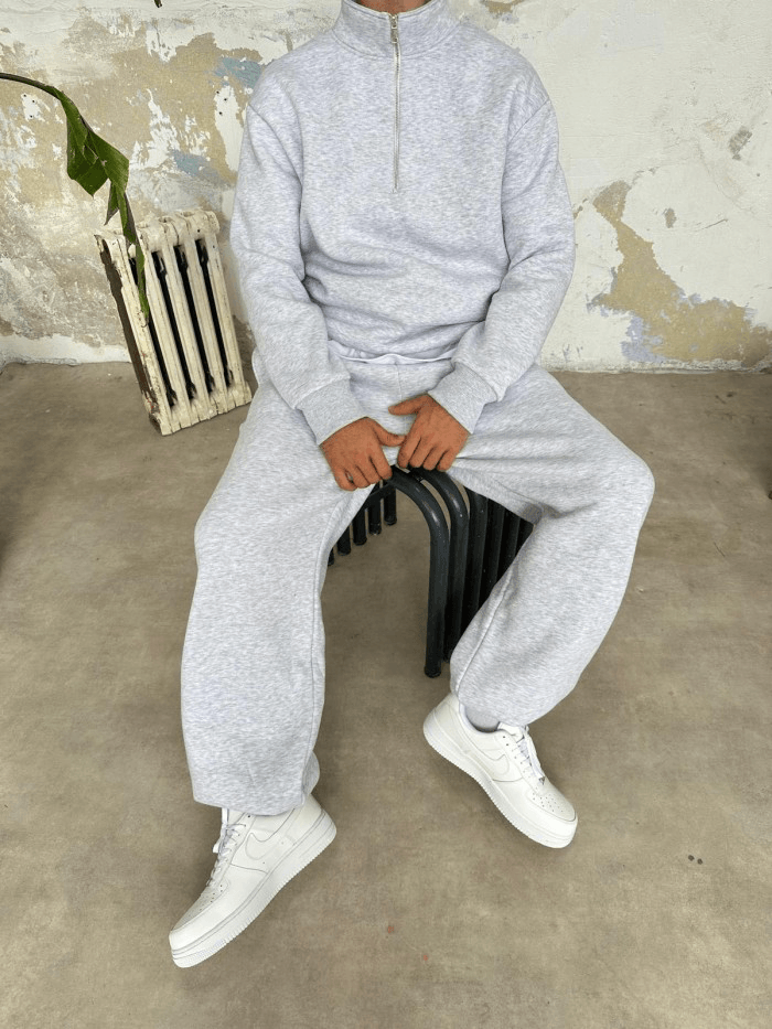 Gri Melanj Oversize Halfi-zip