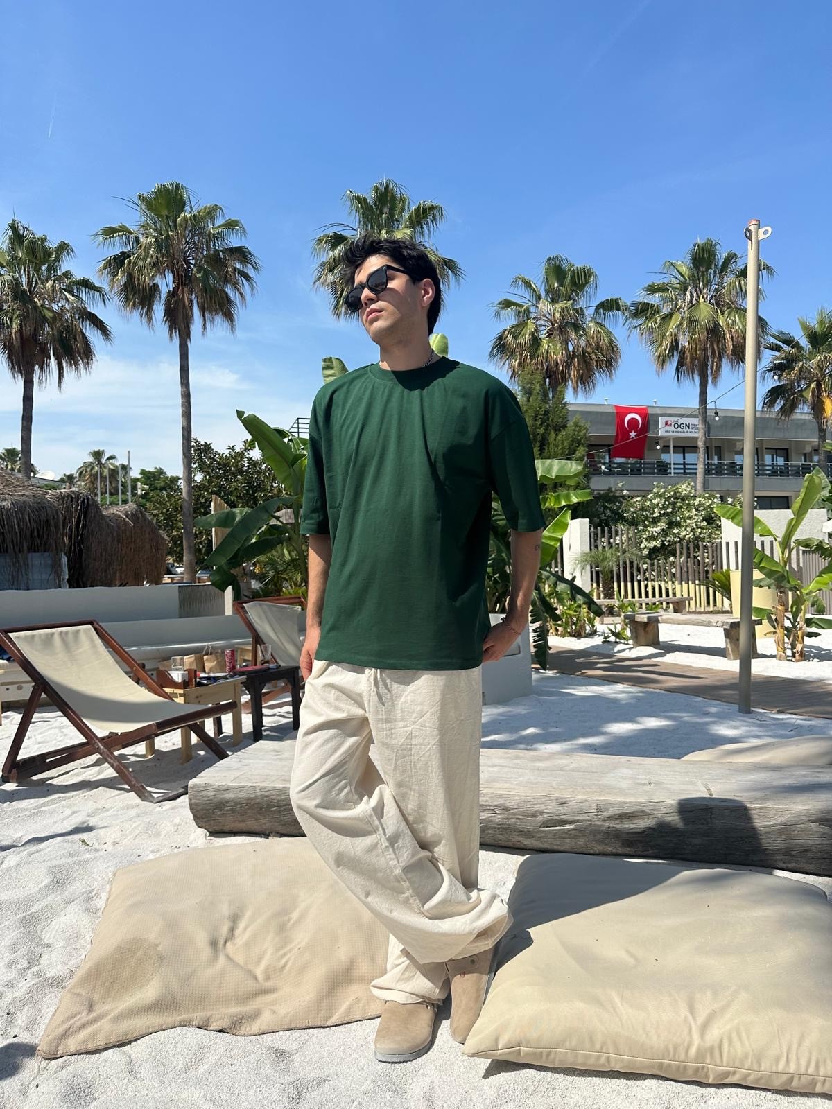 Yeşil Sand Vibes Basic T-Shirt