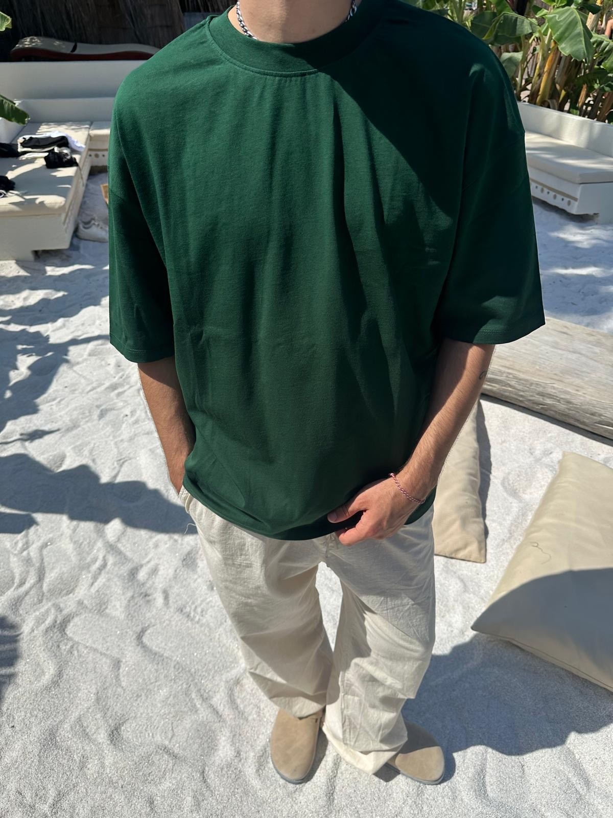 Yeşil Sand Vibes Basic T-Shirt