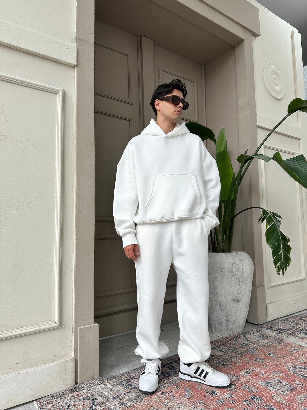 Ekru Oversize Basic Hoodie