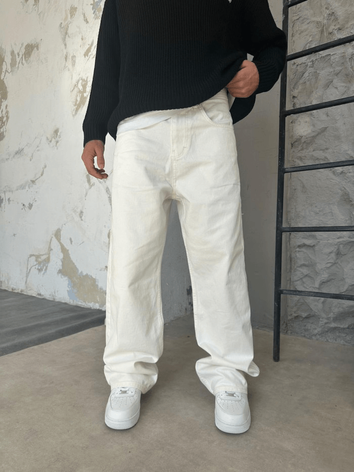 Beyaz Gabardin Kumaş Pantolon