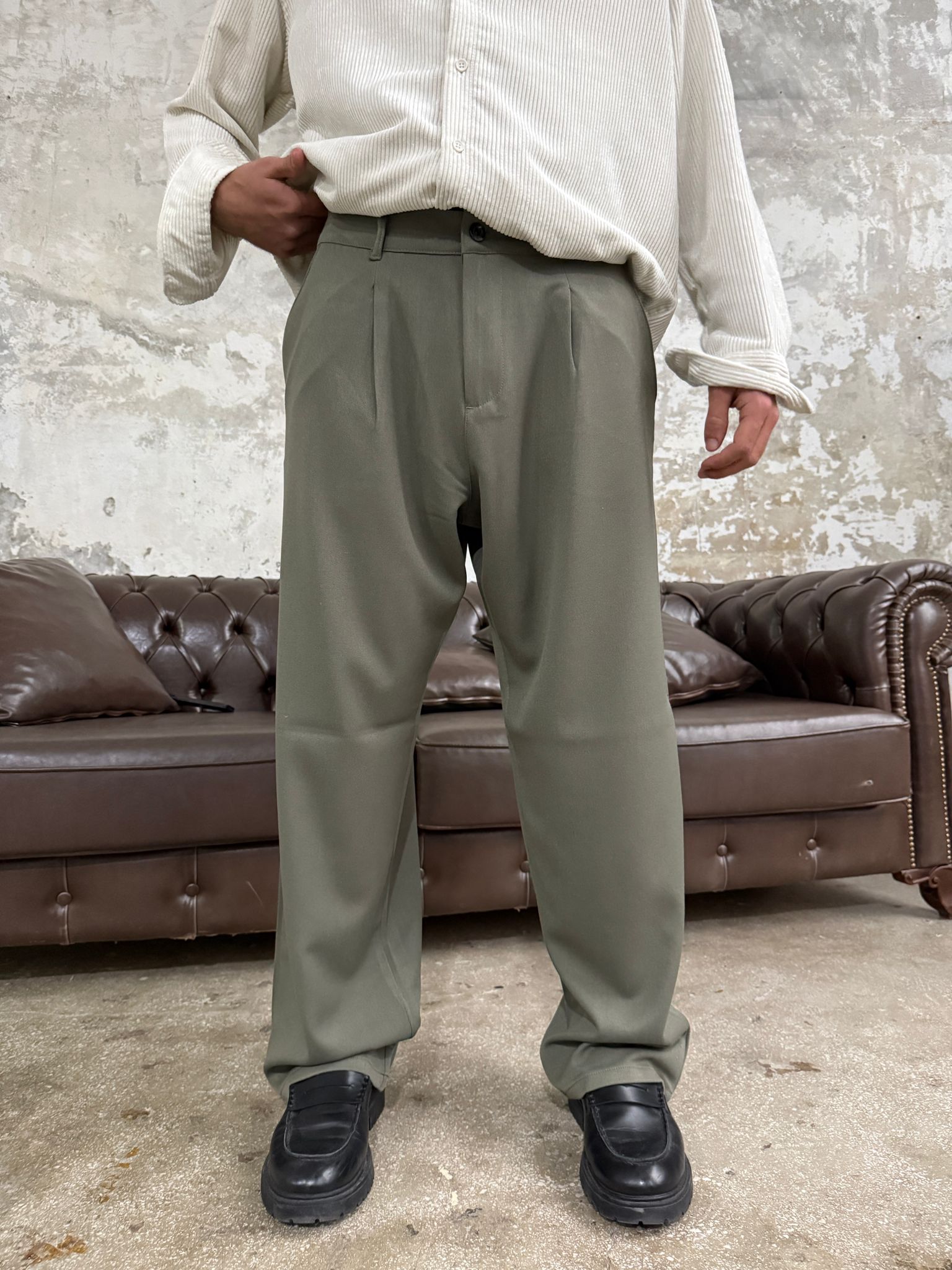 Alya Haki Yeşili Baggy Kumaş Pantolon