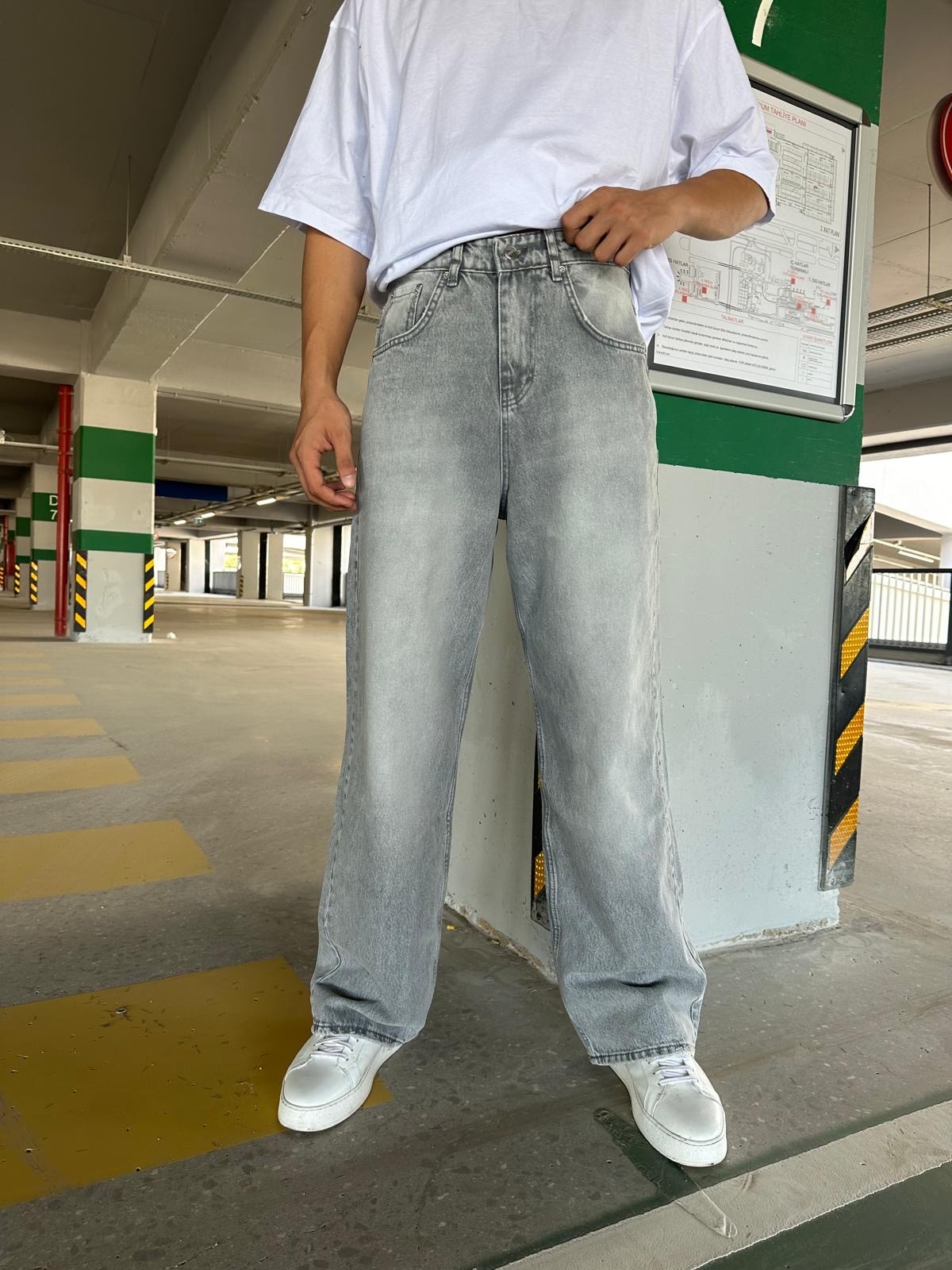 Grey Washed Vintage Baggy Pantolon