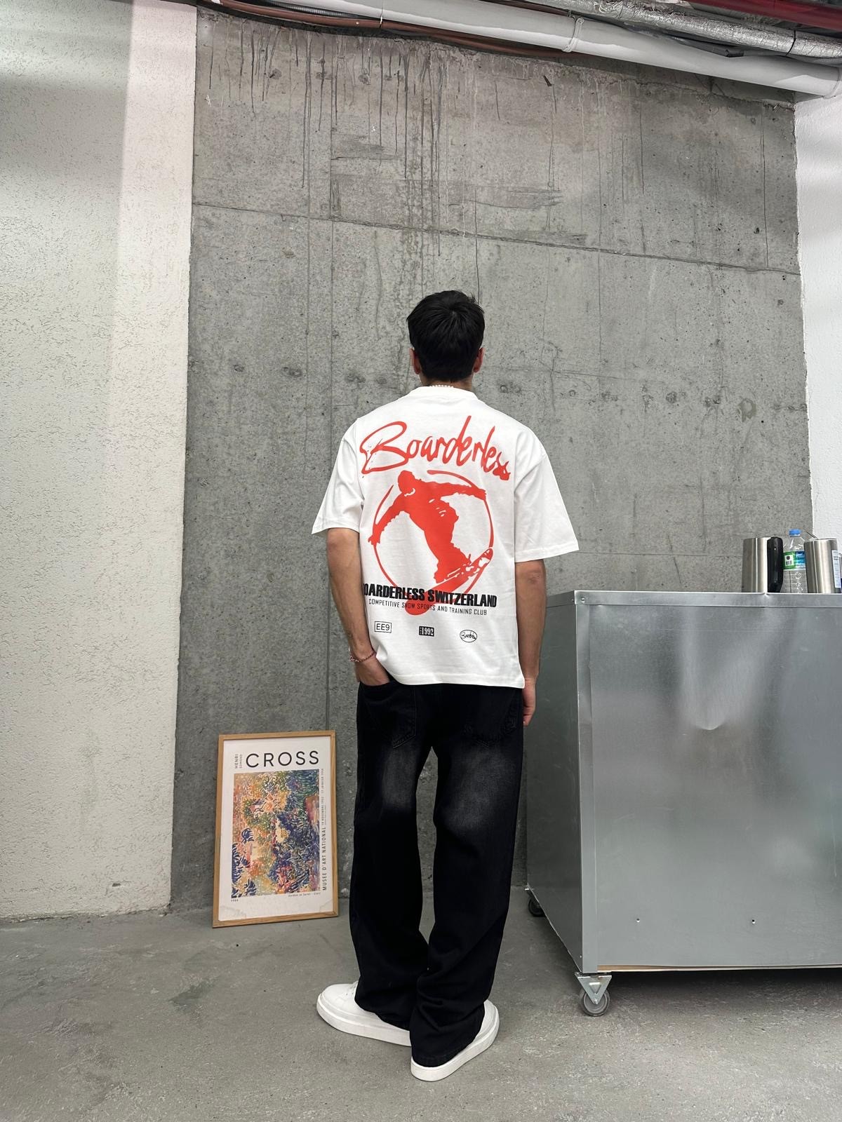 Boarderles Back Print White T-Shirt 
