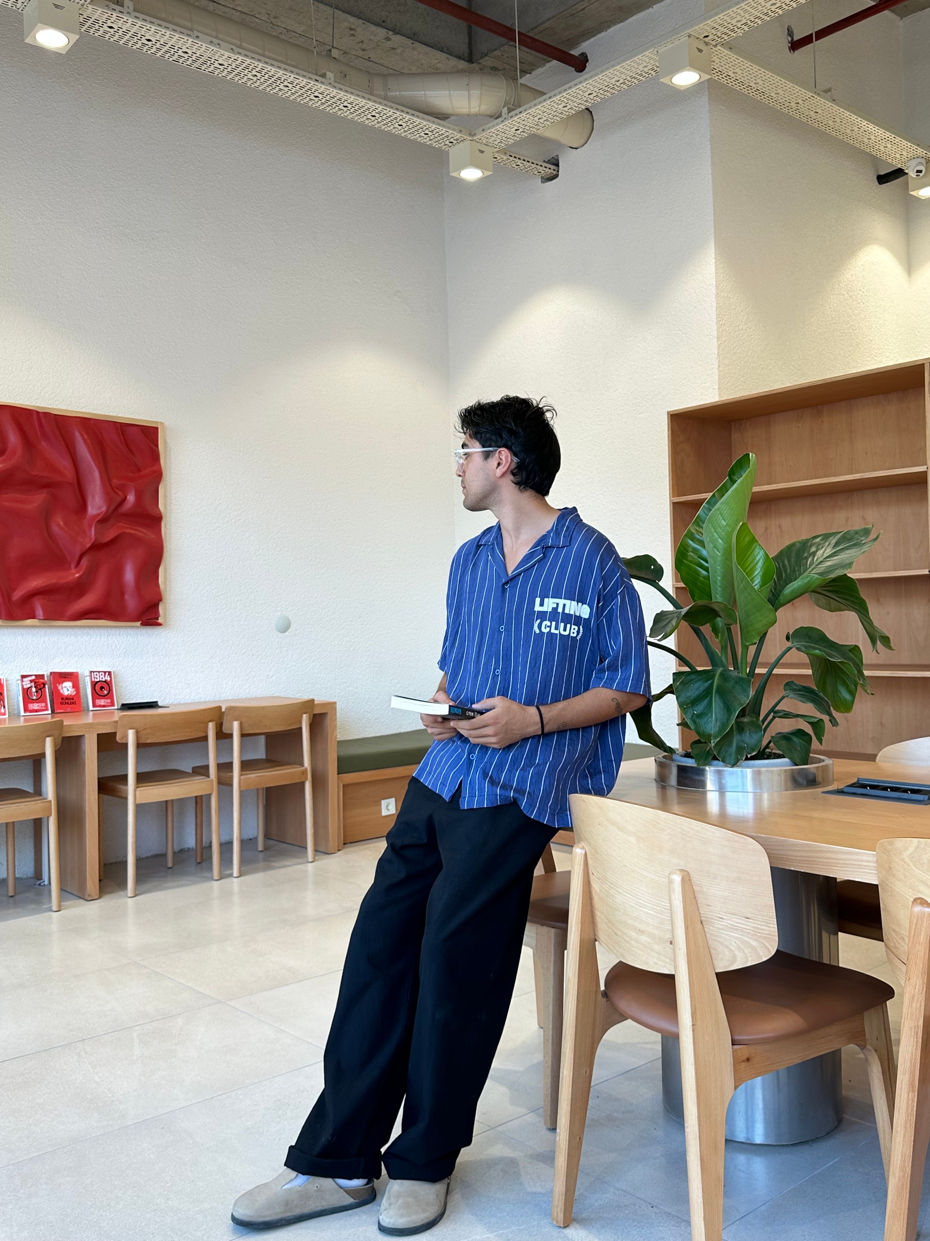 Lıftıng Club Çizgili Mavi Oversize Gömlek