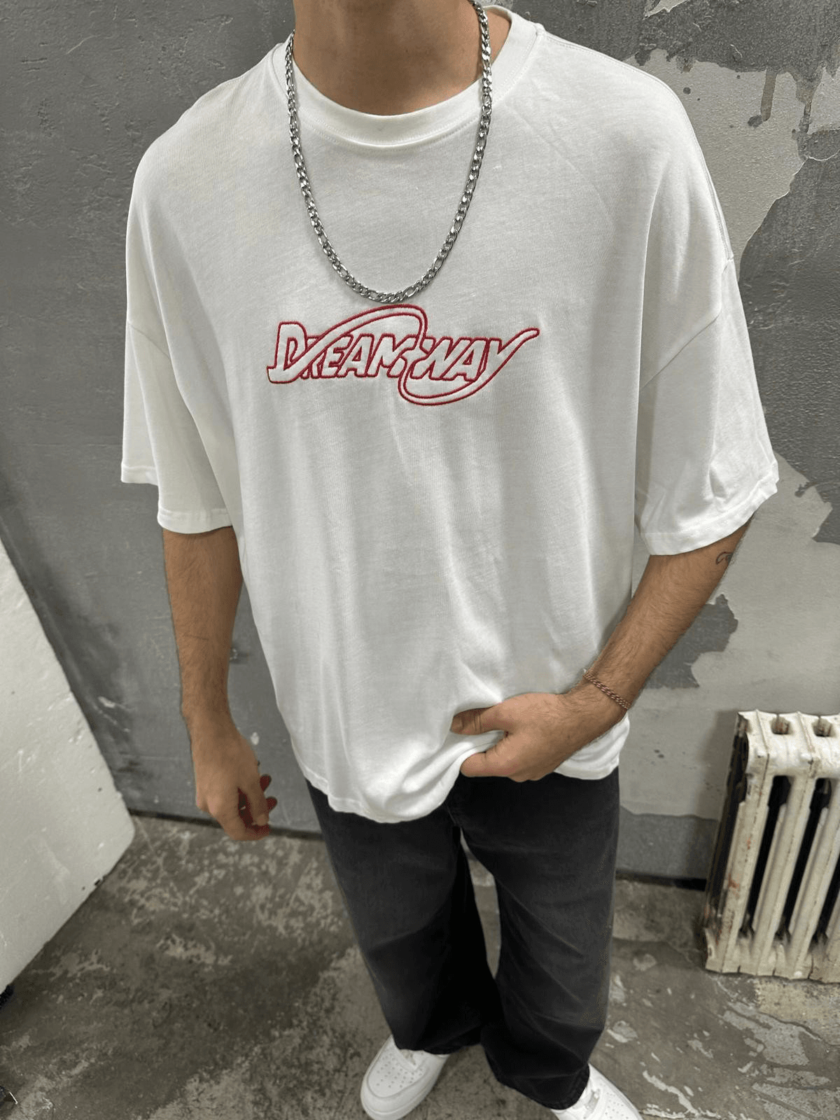 Dreamway Baskılı Beyaz Oversize T-shirt