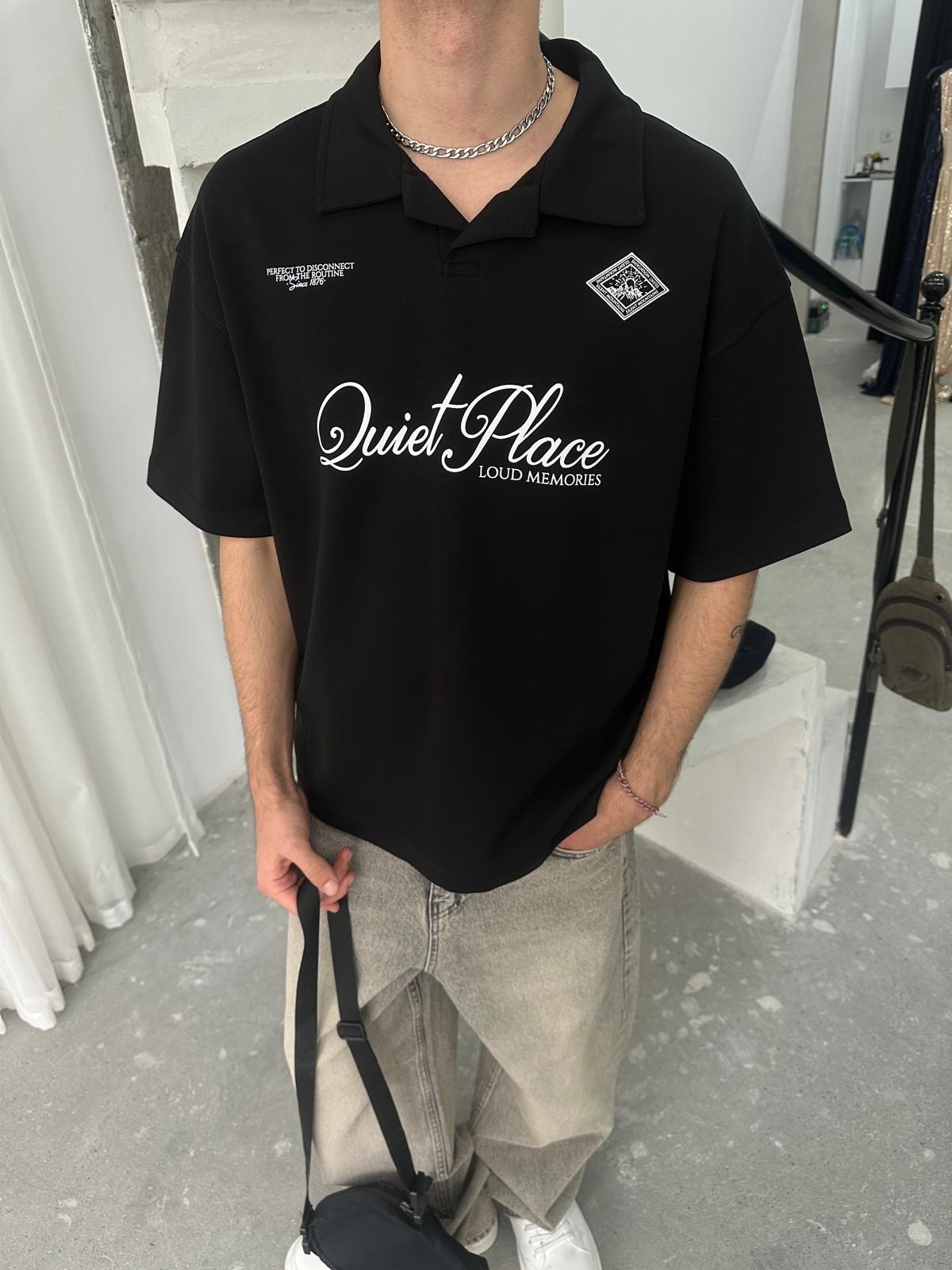 Quiet Place Siyah Polo Yaka T-Shirt 