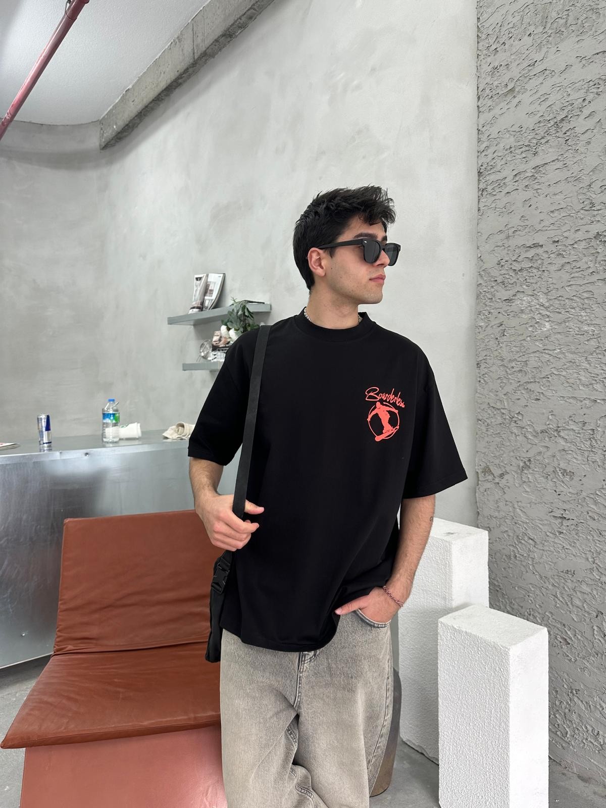 Boarderles Back Print Siyah T-Shirt