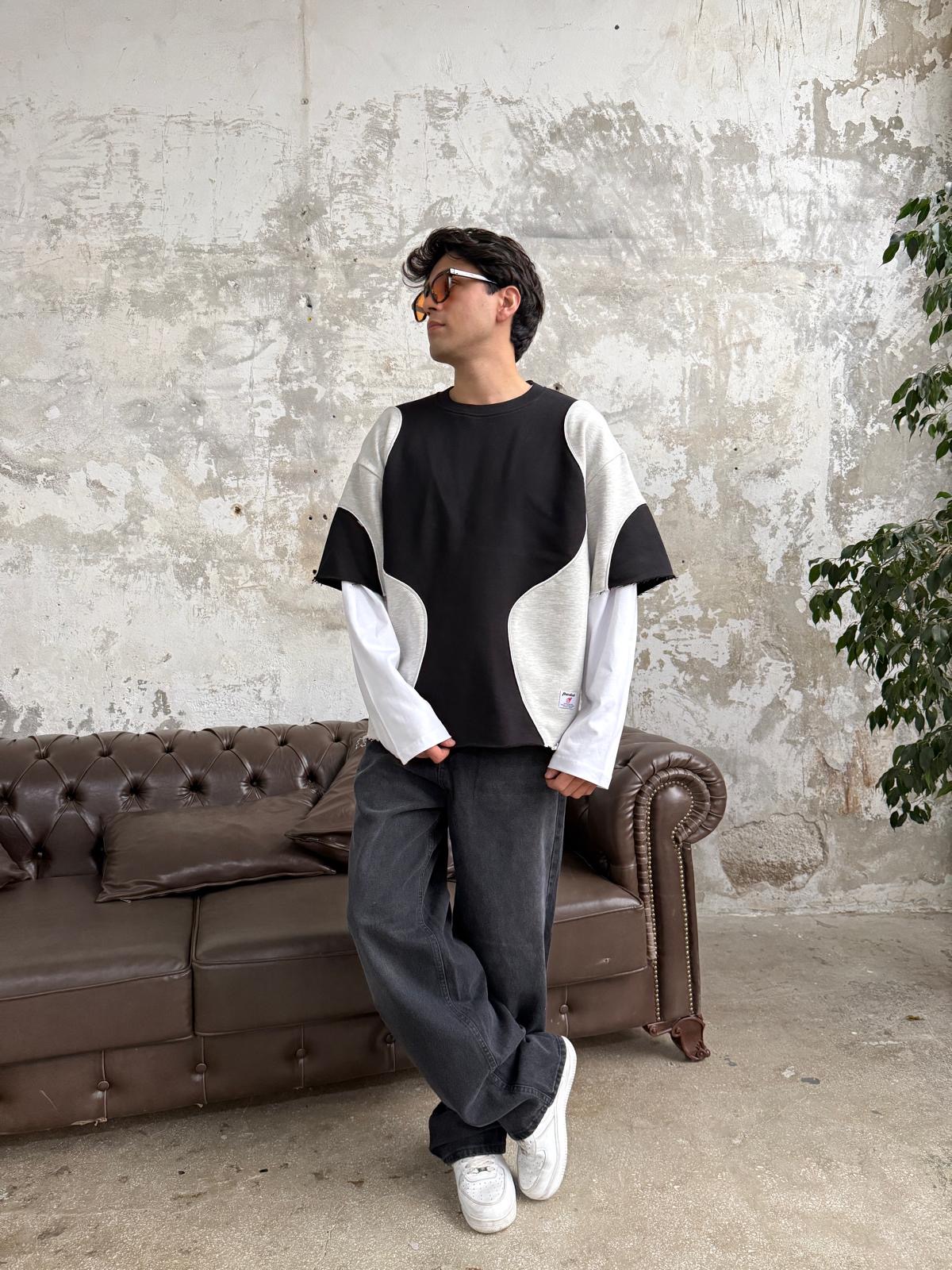 Biye Detay Siyah Premium Sweatshirt