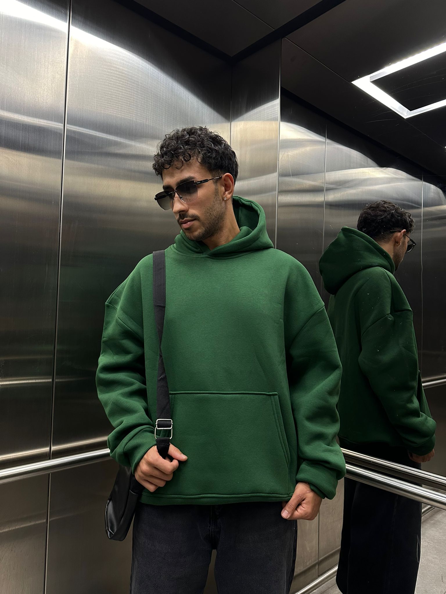 Basıc Oversize Hoodie - yeşil