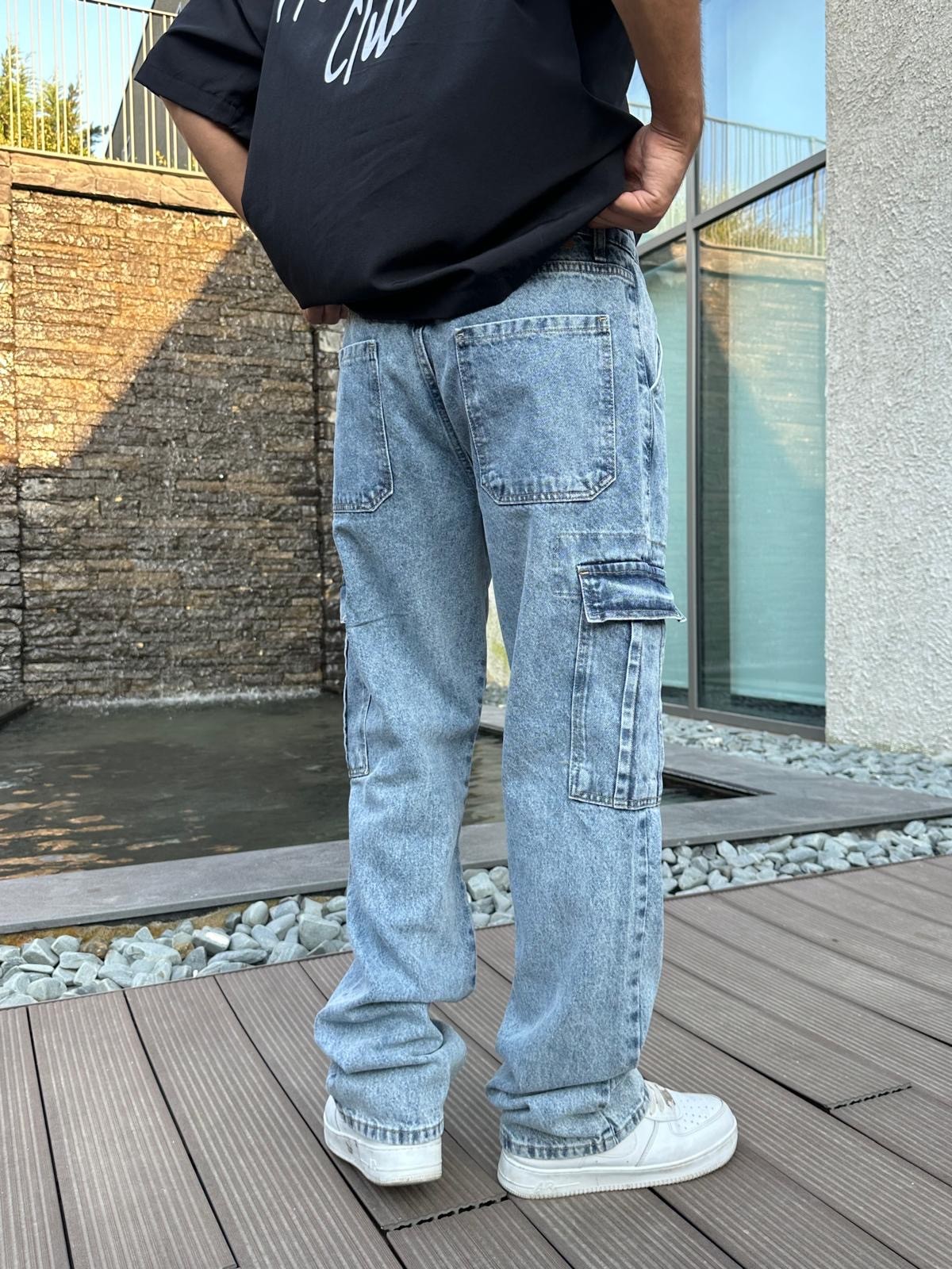 Kargo Cepli Mavi Baggy Pantolon