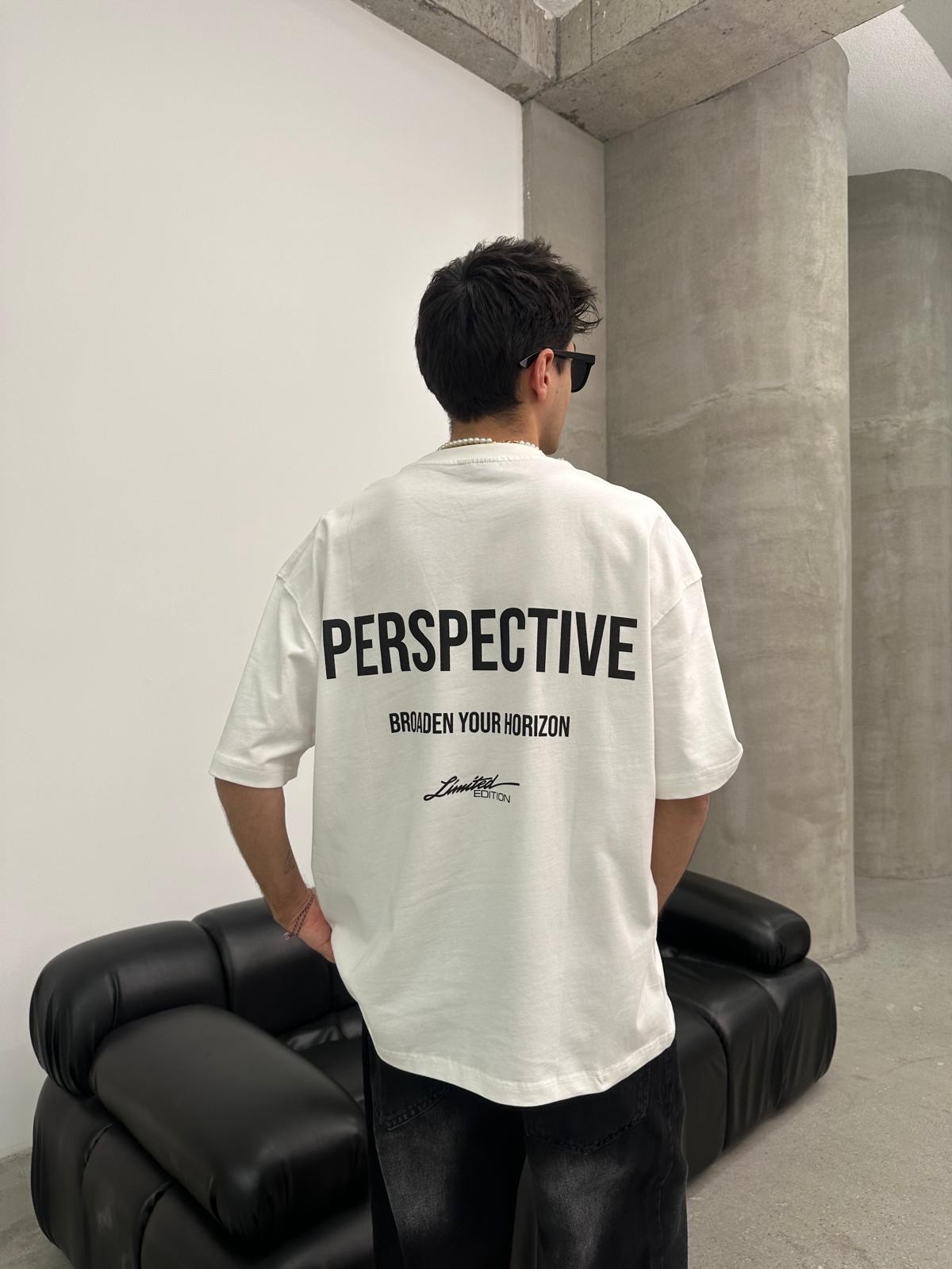 Perspective Back Print White T-Shirt 