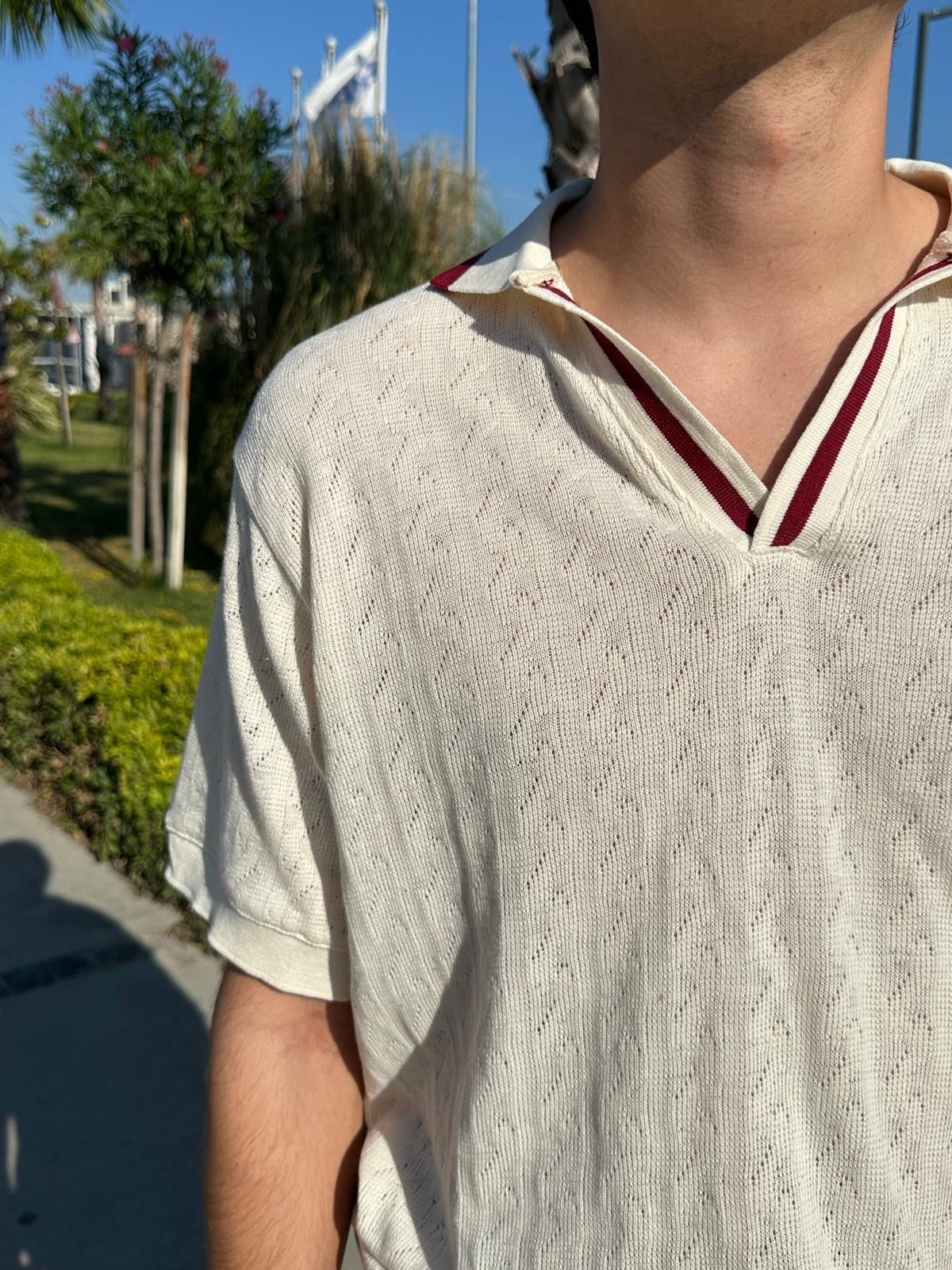 Bordo Yaka Detay Triko Polo Yaka