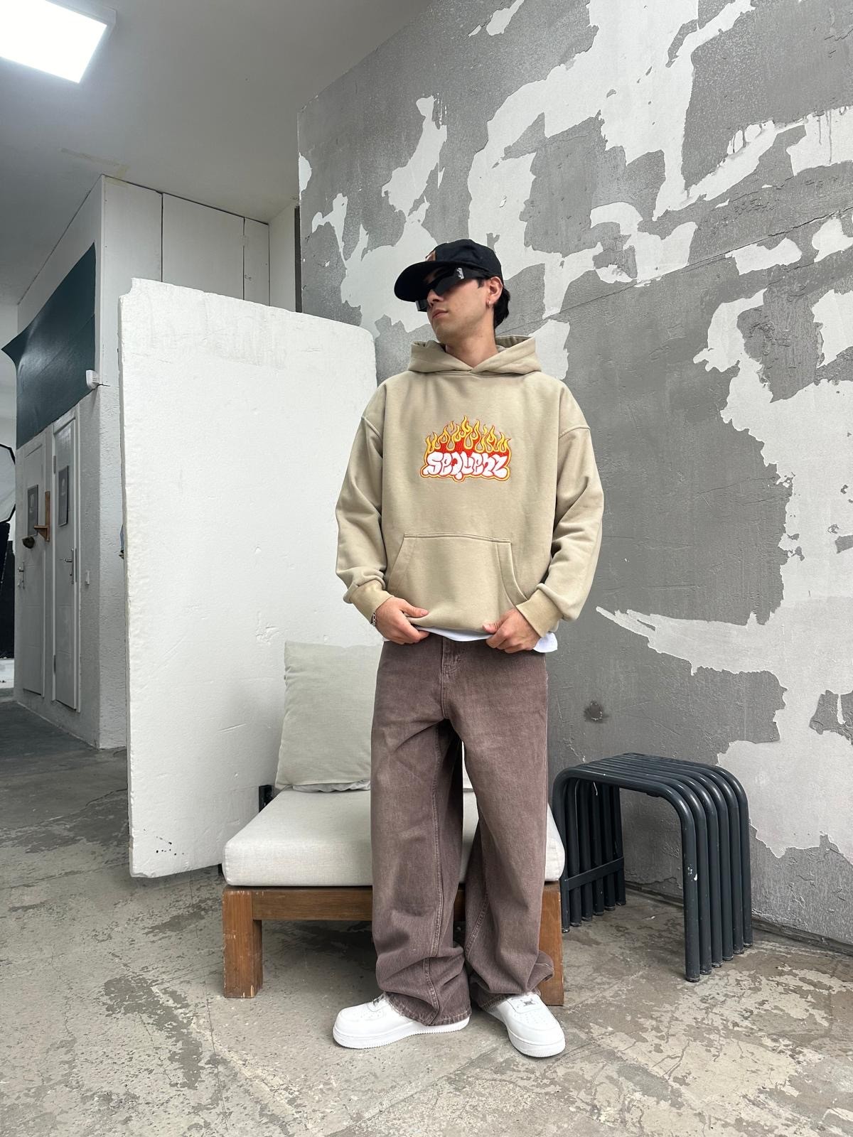 Cactüs Fire Oversize Bej Hoodie