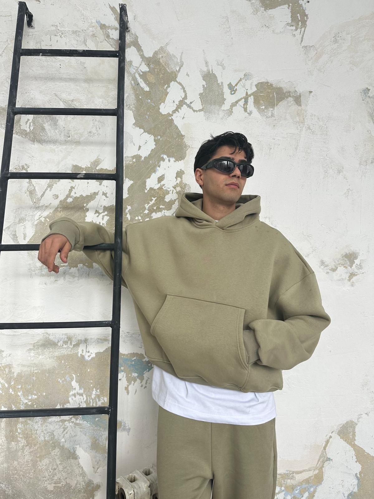 Küf Yeşili Oversize Basic Hoodie