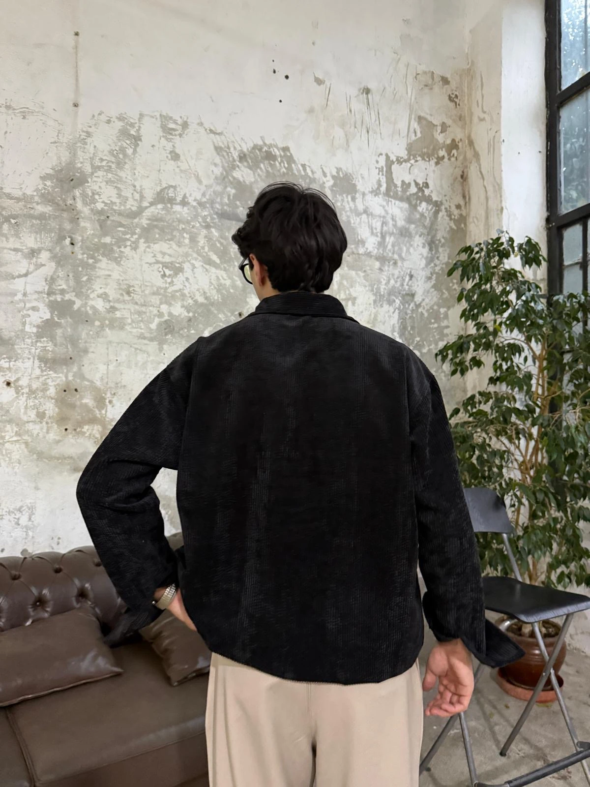 Kadife Siyah Oversize Gömlek