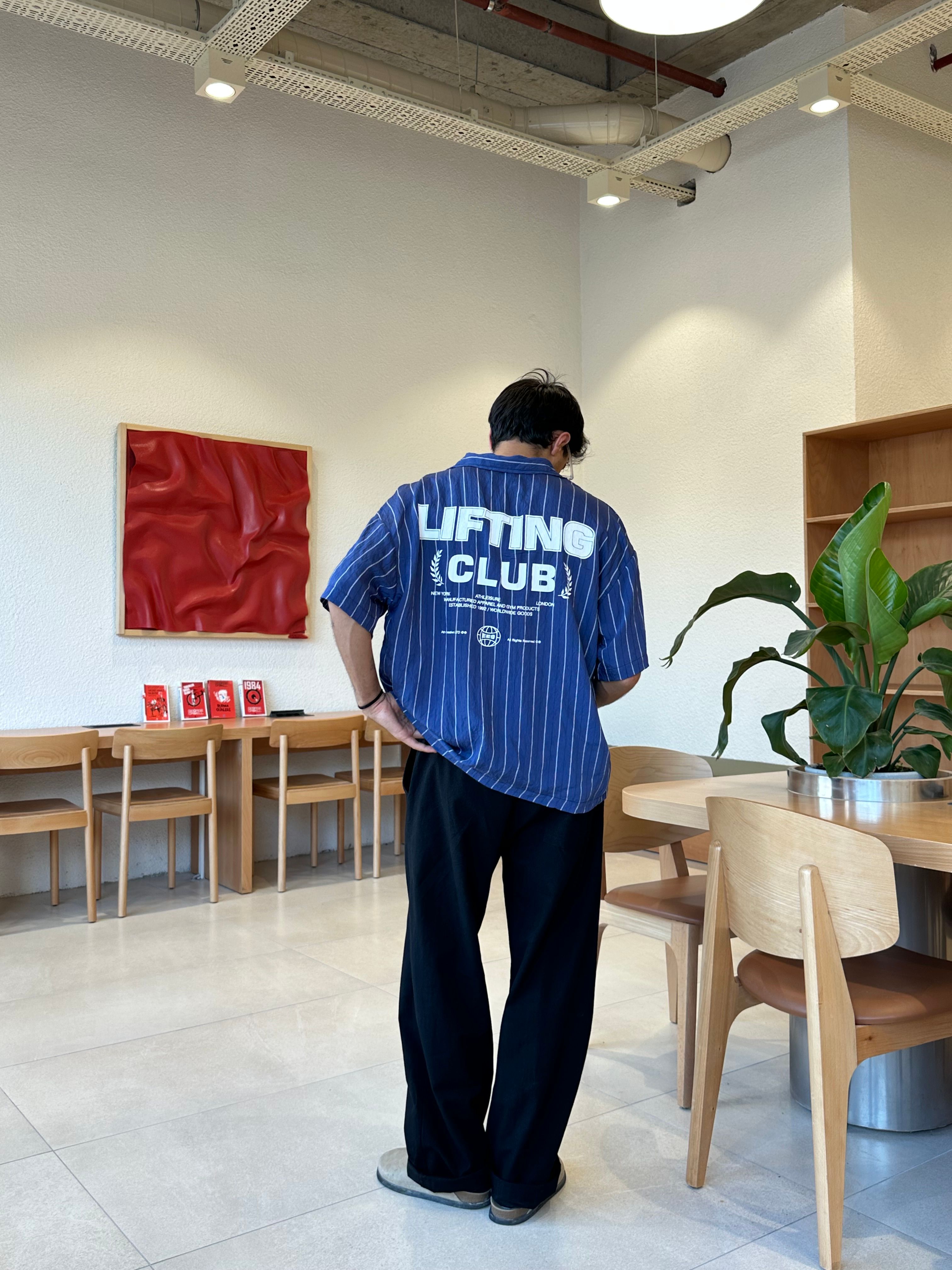 Lıftıng Club Çizgili Mavi Oversize Gömlek