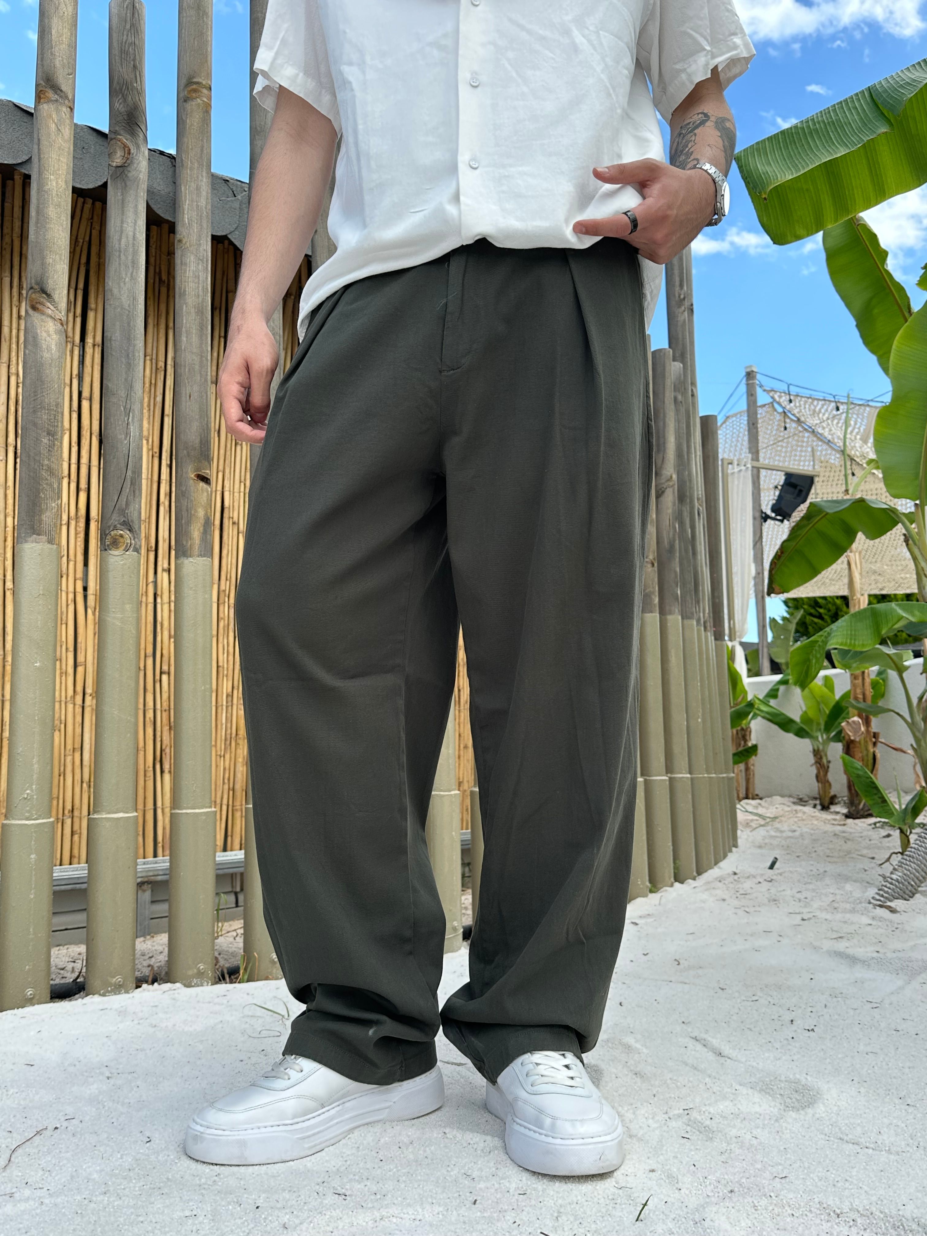 Old Money Gabardin Haki Kumaş Pantalon