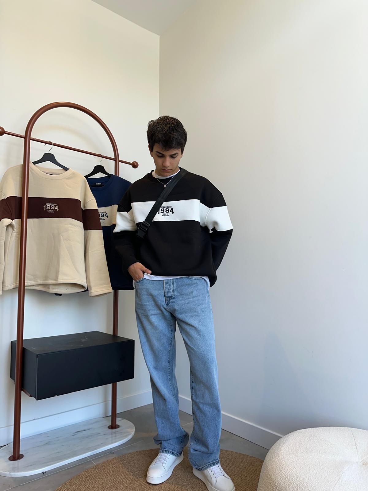 1994 Parçalı Oversize Siyah Sweatshirt