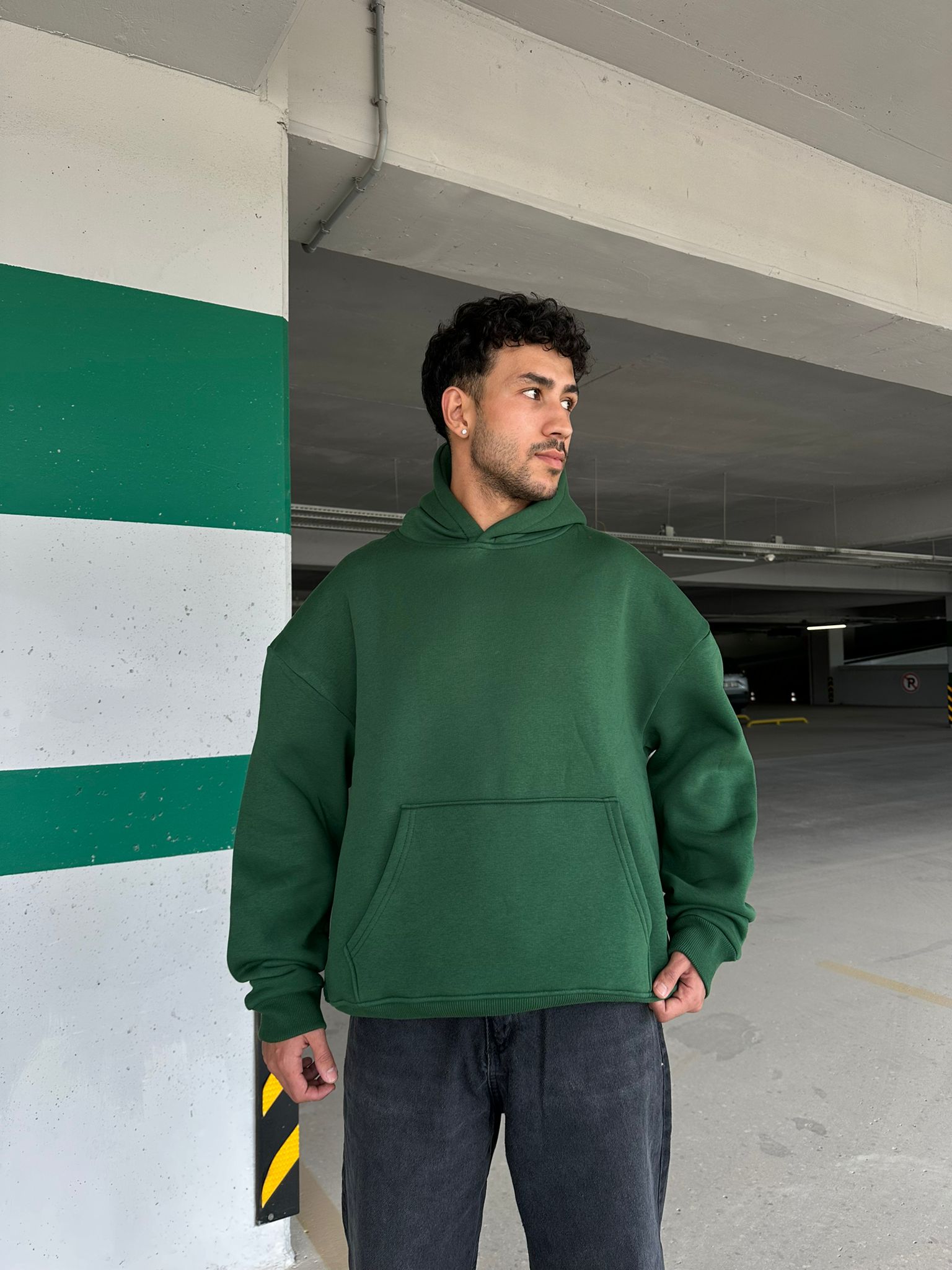 Basıc Oversize Hoodie - yeşil