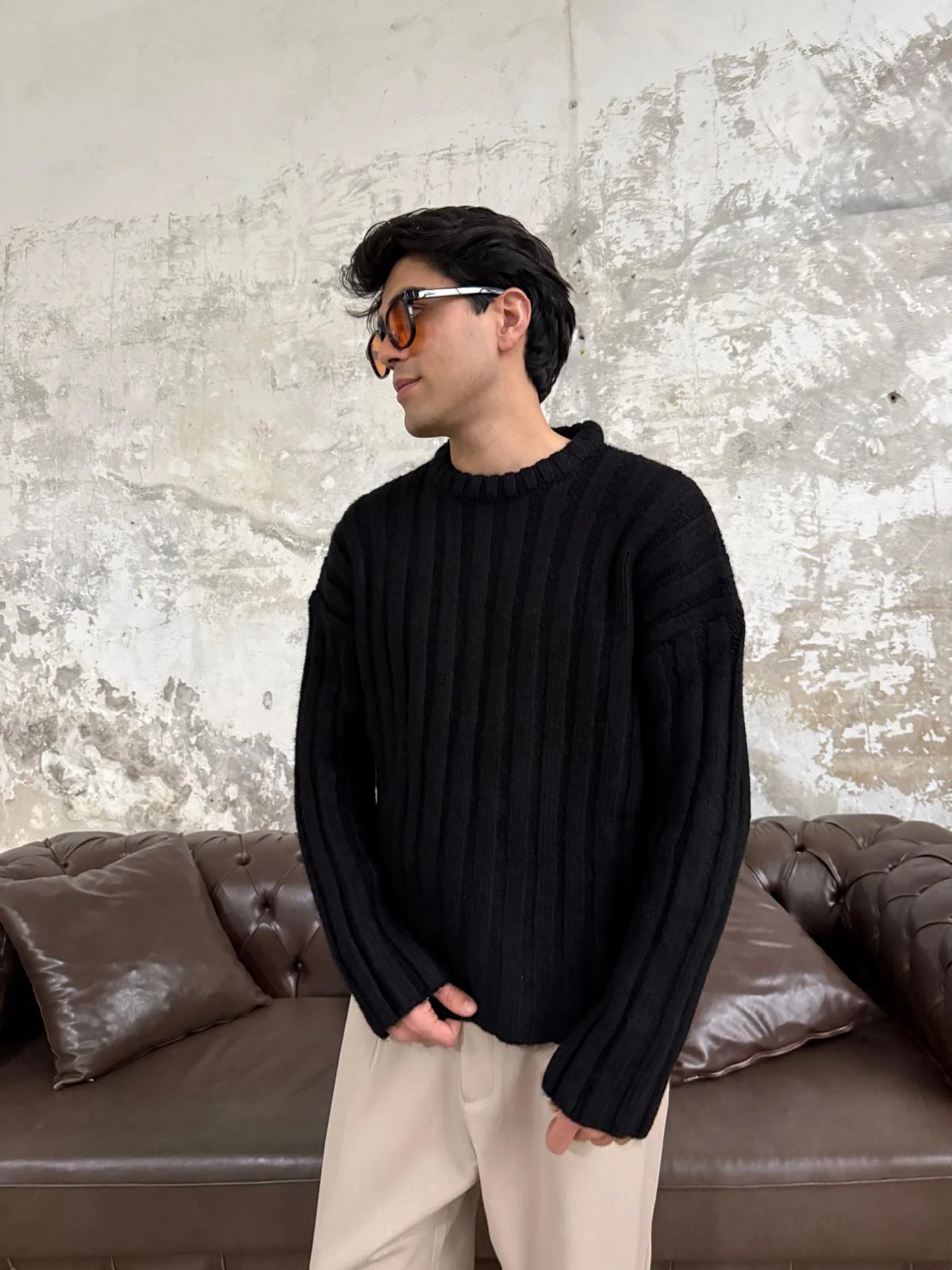 Fitilli Kalın Siyah Triko